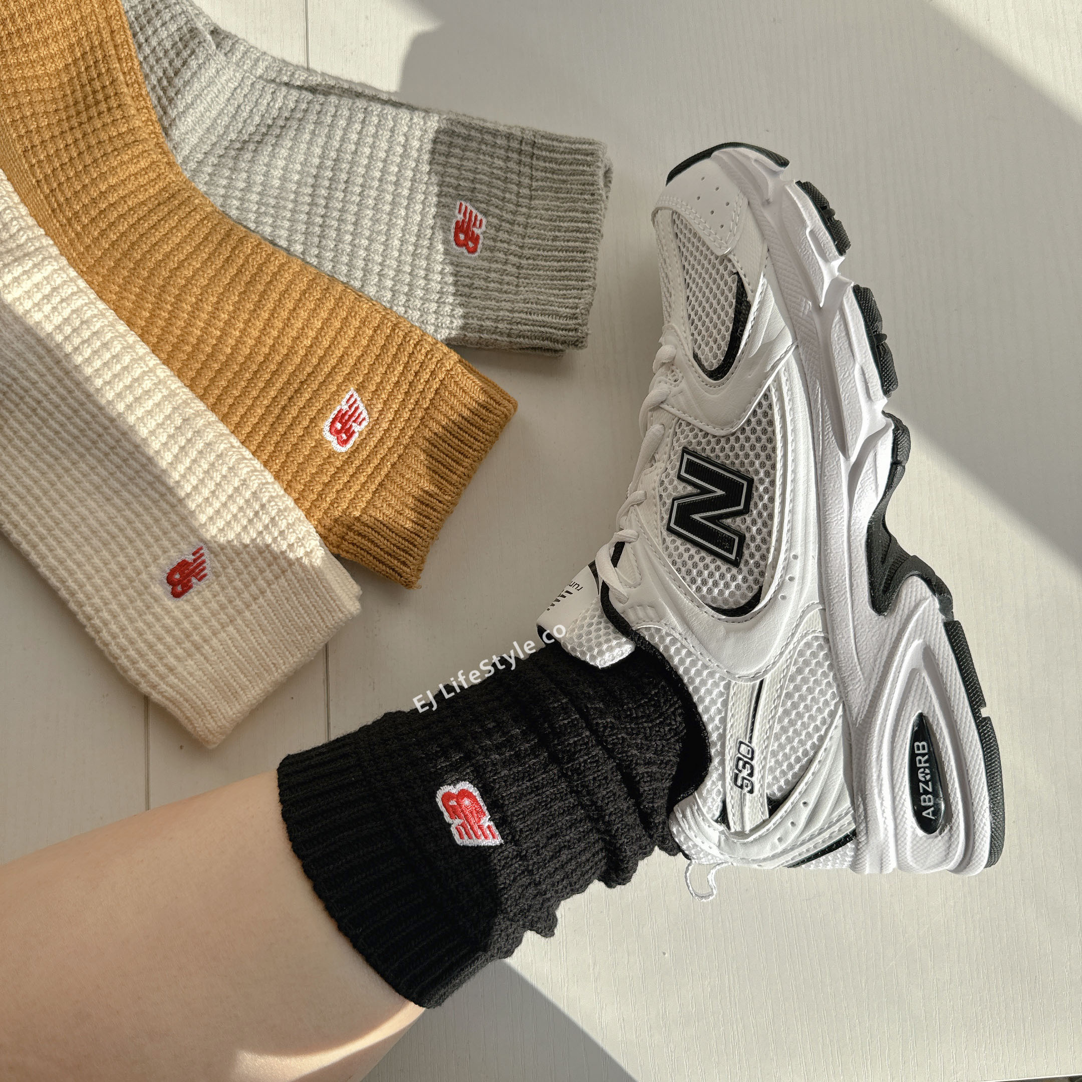 NEW BALANCE NB 華夫格 長襪 兩雙一組 撞色 芥末黃 米色 黑 灰 LAS42132AS1 LAS42132AS2 / 現貨+調貨