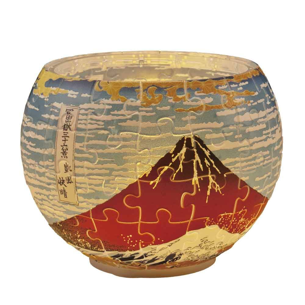 日本Yanoman 預購葛氏北齋浮世繪白浪與赤富士山吹燈塑膠80片燭台拼圖 
