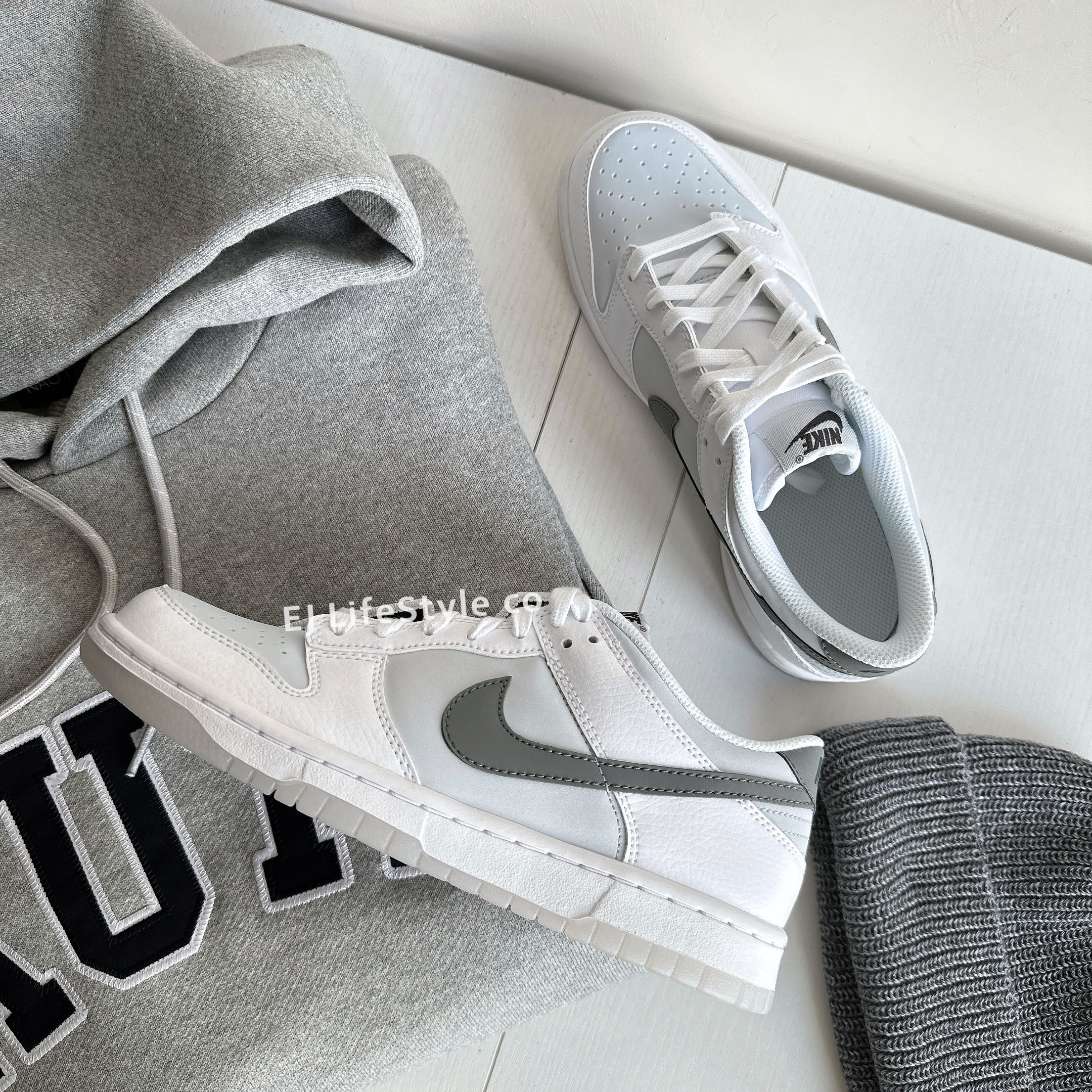 NIKE DUNK LOW 岩石灰 拼接 荔枝皮 淺灰 白 大童鞋  FV0365-100 / 現貨