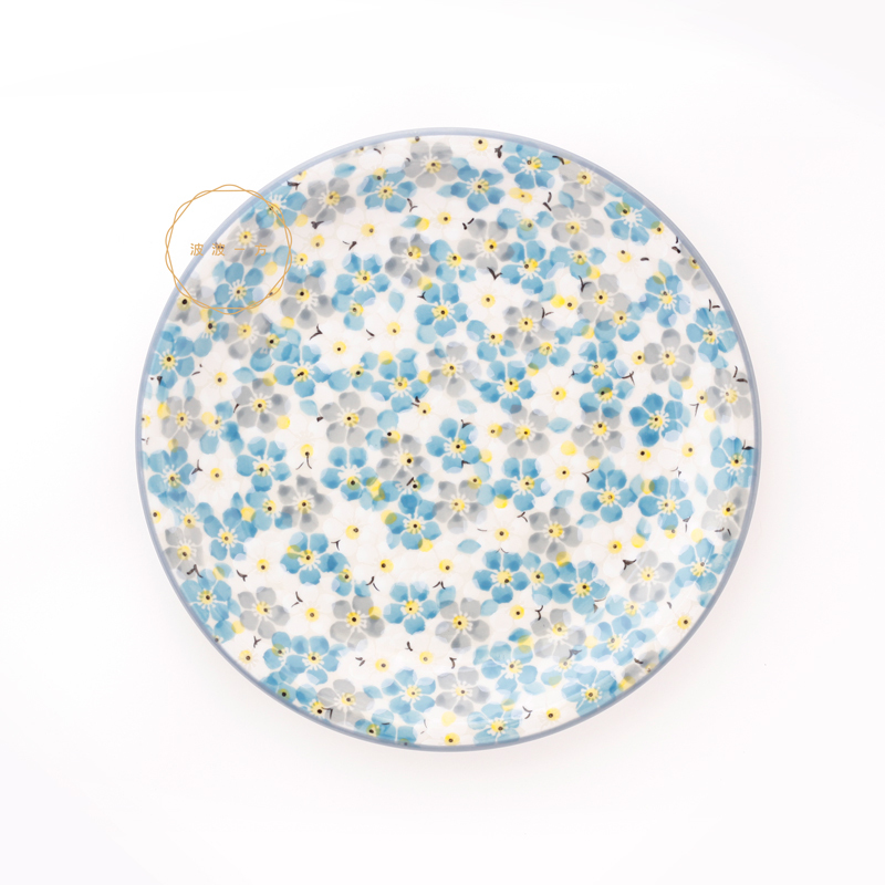 圓盤-Ø21cm-粉嫩花朵兒-藍白