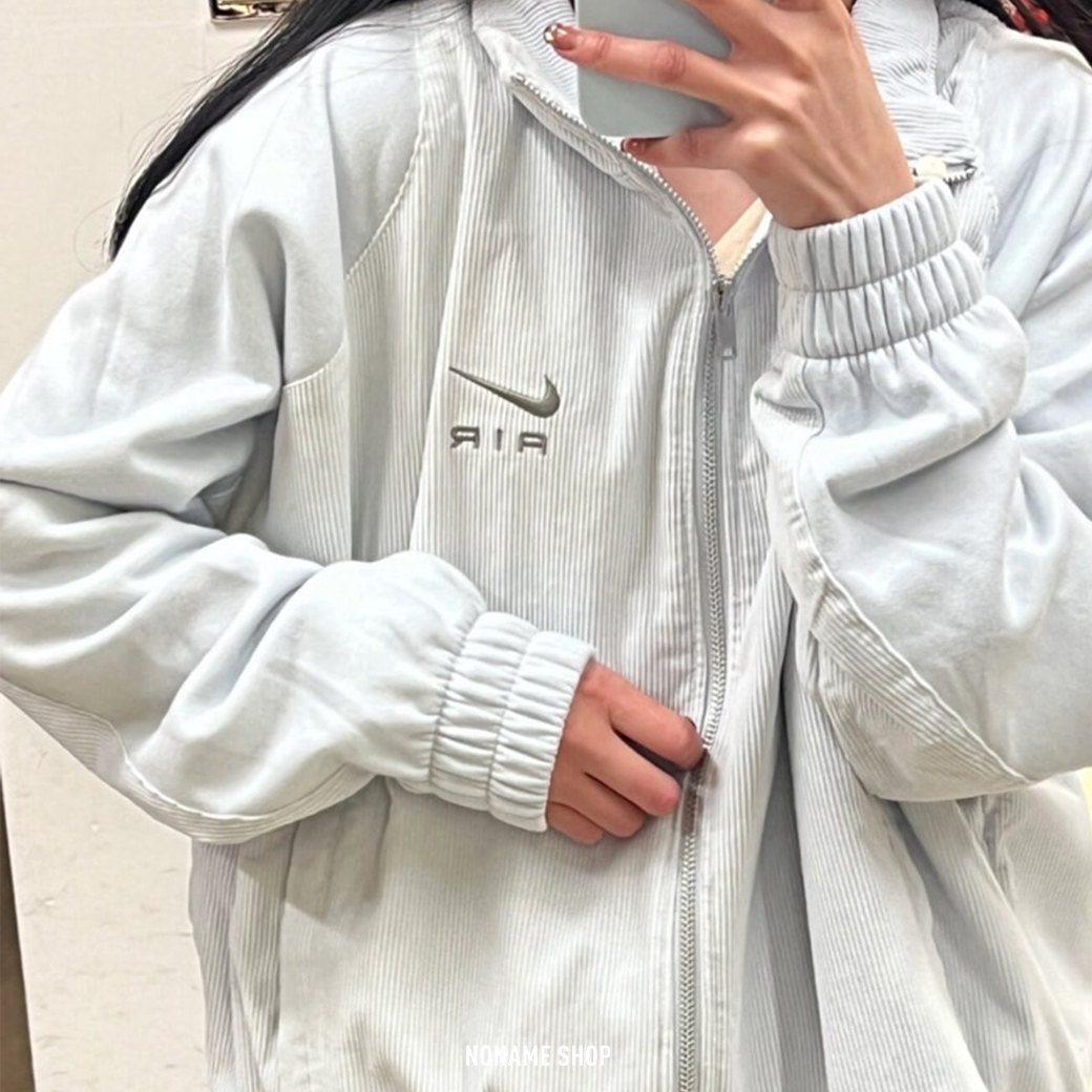 NIKE NSW AIR LOGO 燈芯絨 拉鍊 外套 灰藍色 (女款)