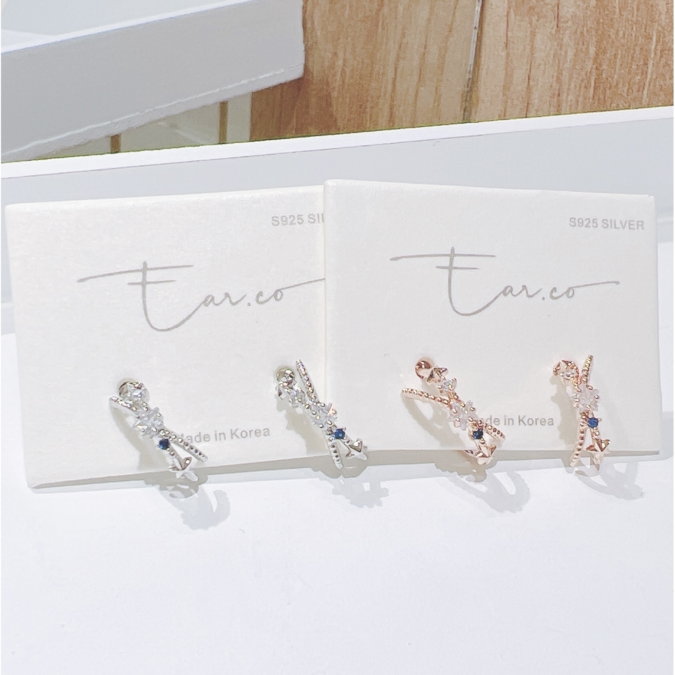 交叉星星藍色皓石半耳圈 #H24