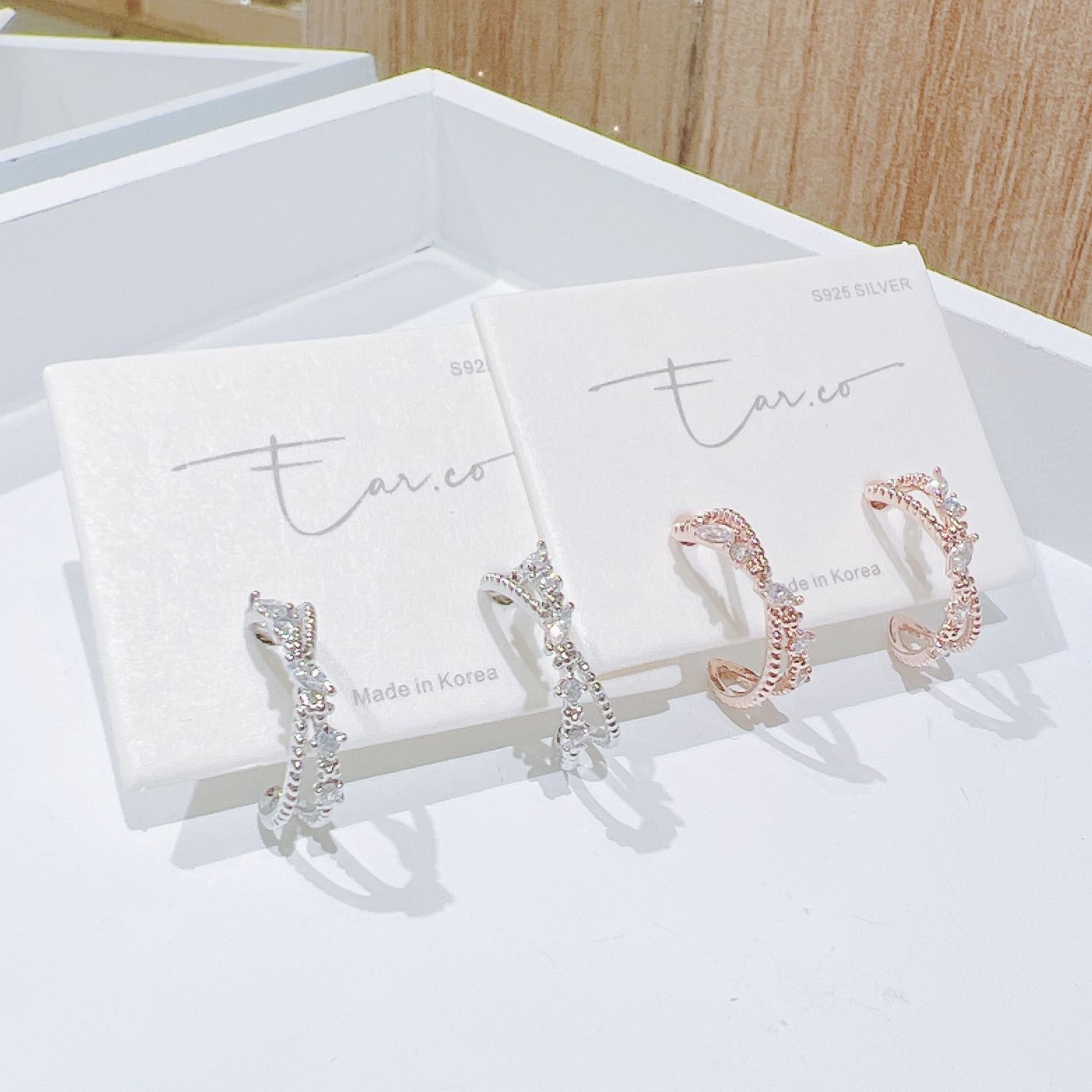 交叉閃石雙層半耳圈 #H17