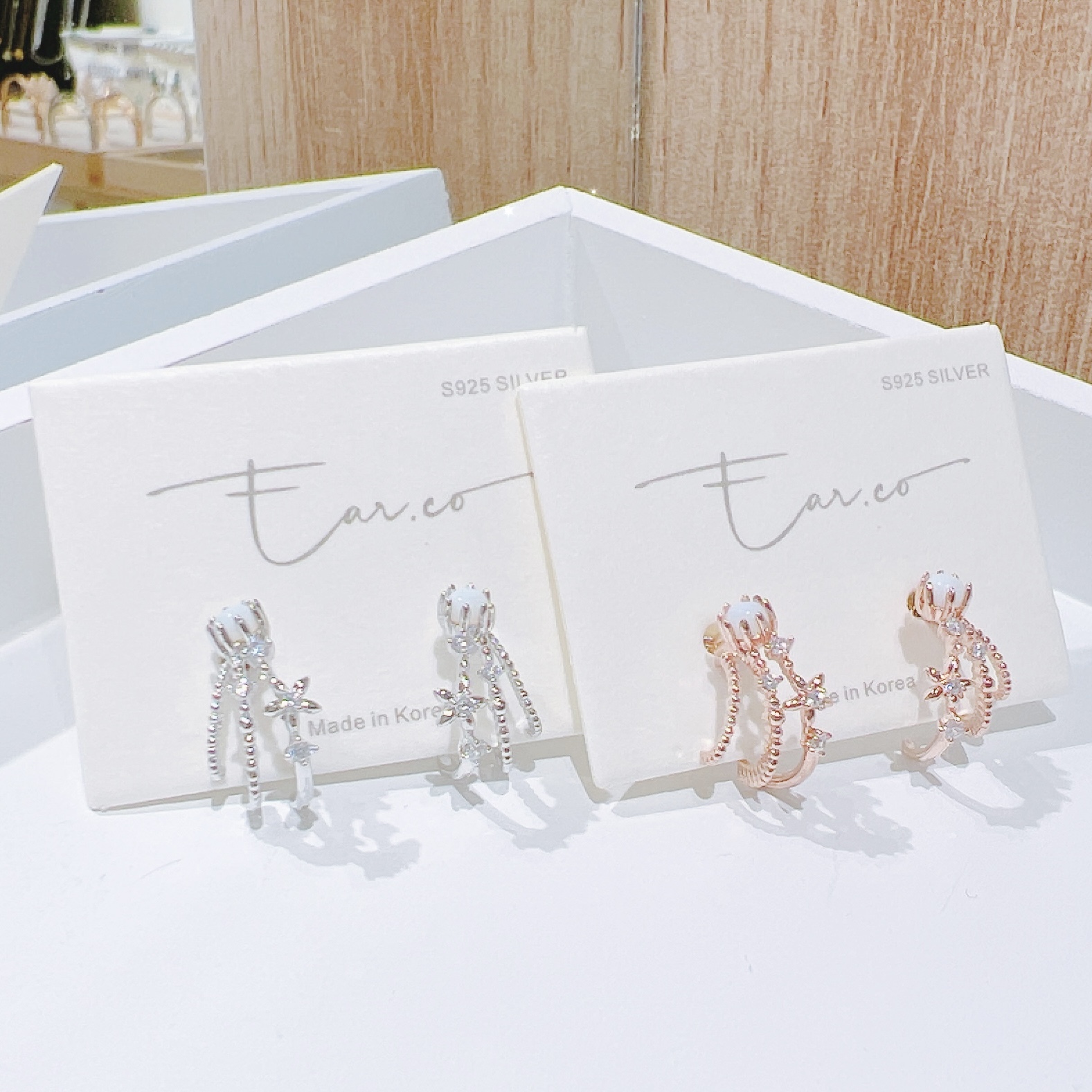 蛋白石拼小花三抓半耳圈 #H16