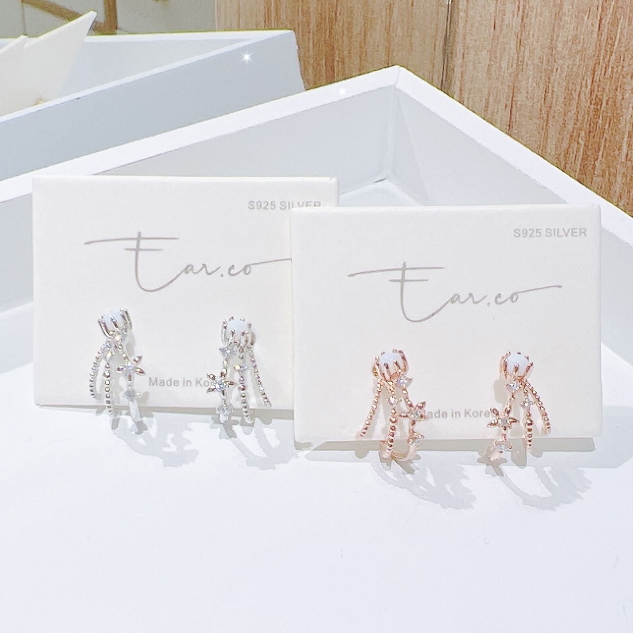 蛋白石拼小花三抓半耳圈 #H16