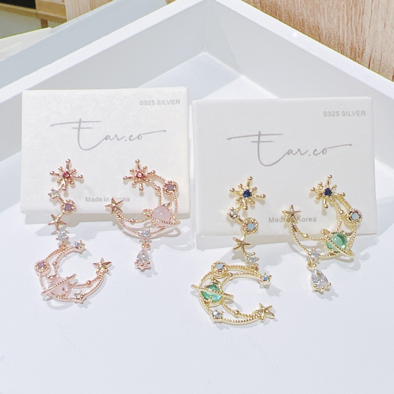 不對精緻蛋白石星球月亮星空耳環 #H14