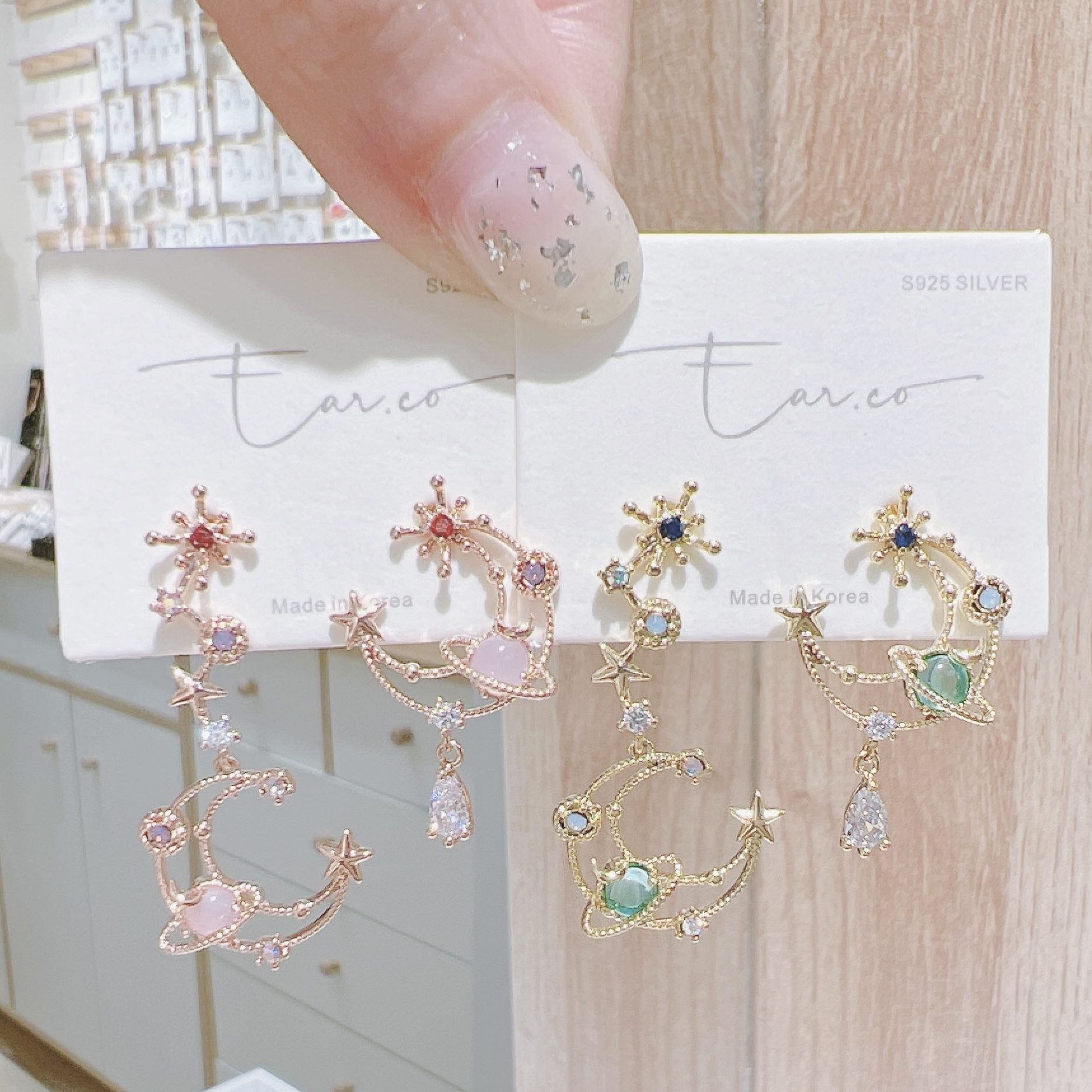 不對精緻蛋白石星球月亮星空耳環 #H14