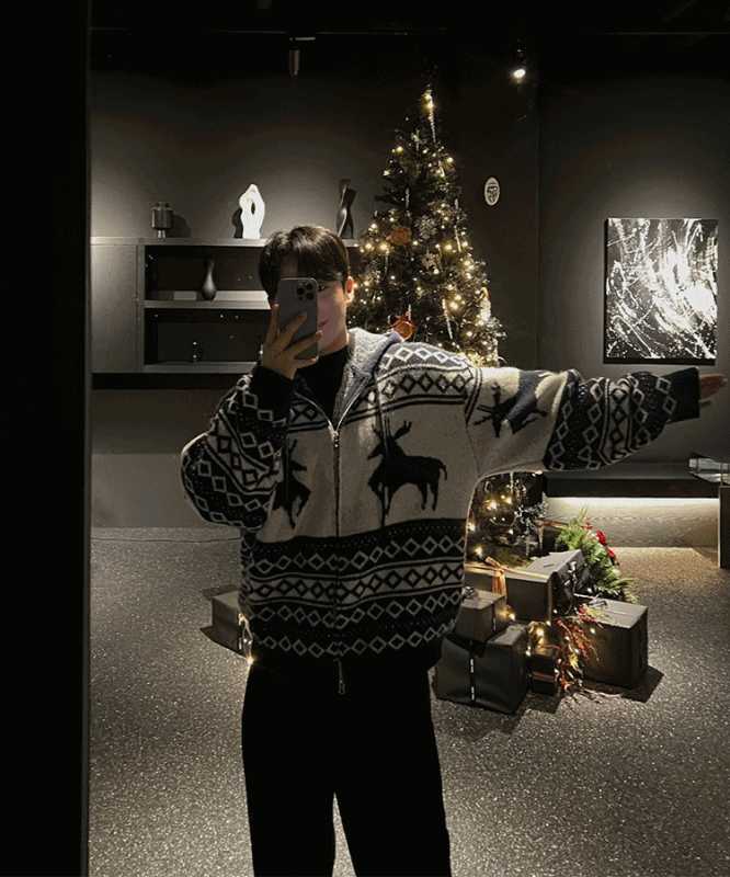 北歐鹿連帽針織拉鍊外套