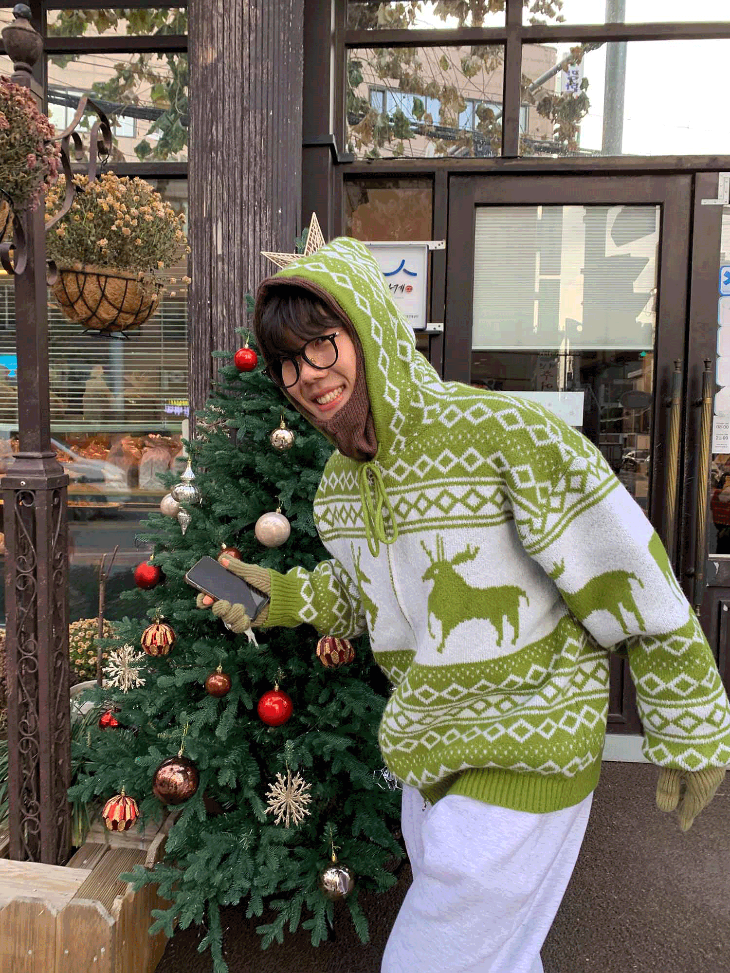 北歐鹿連帽針織拉鍊外套