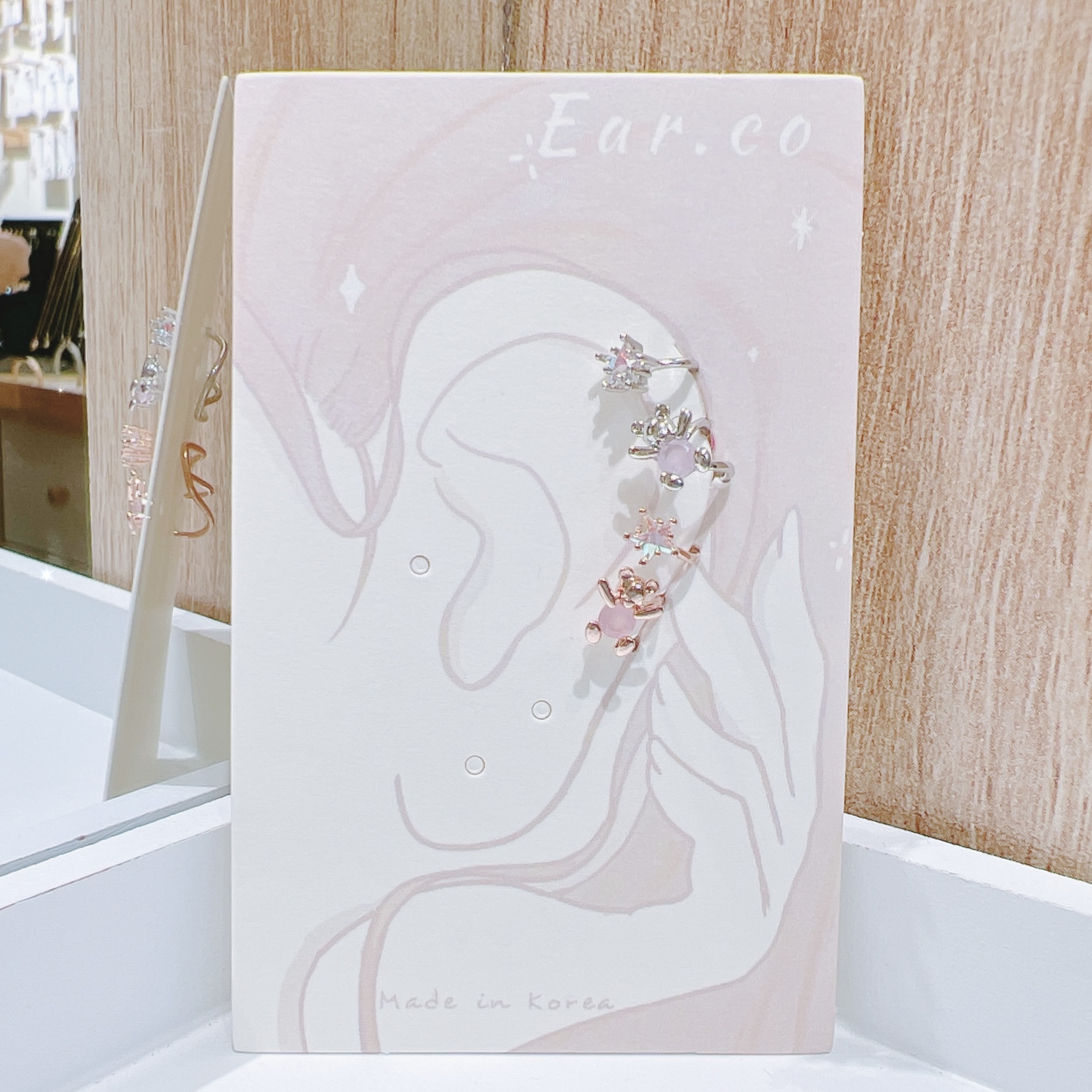 蛋白石小熊拼水晶星星耳骨夾 [單支] #H5