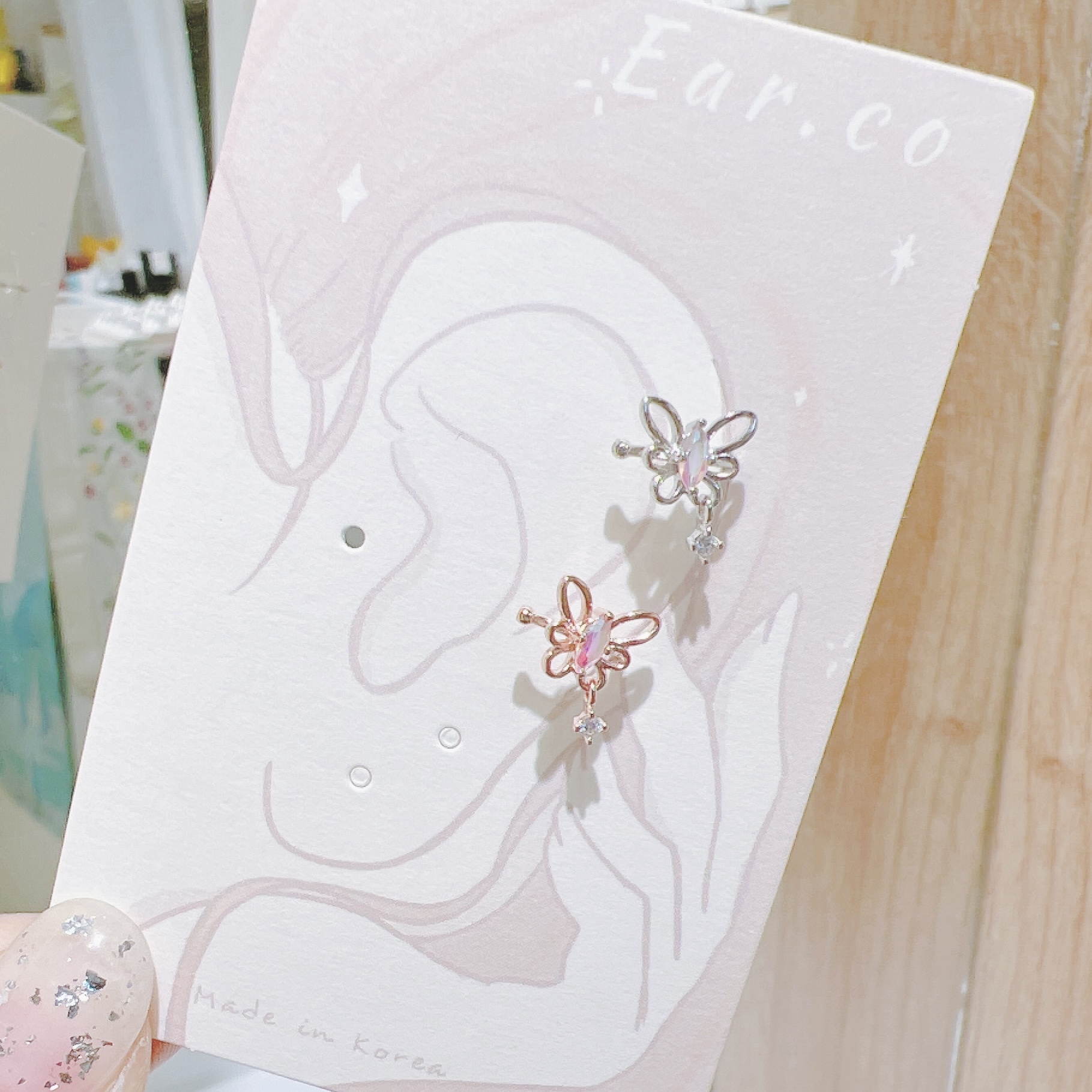 小蝴蝶垂釣閃石耳骨夾 [單支] #H2