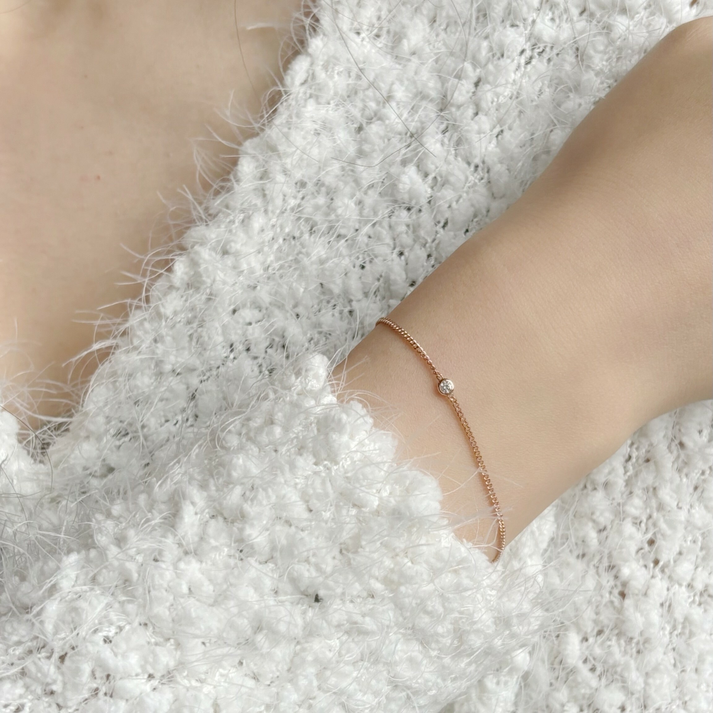 14K圓邊真鑽古巴手鍊