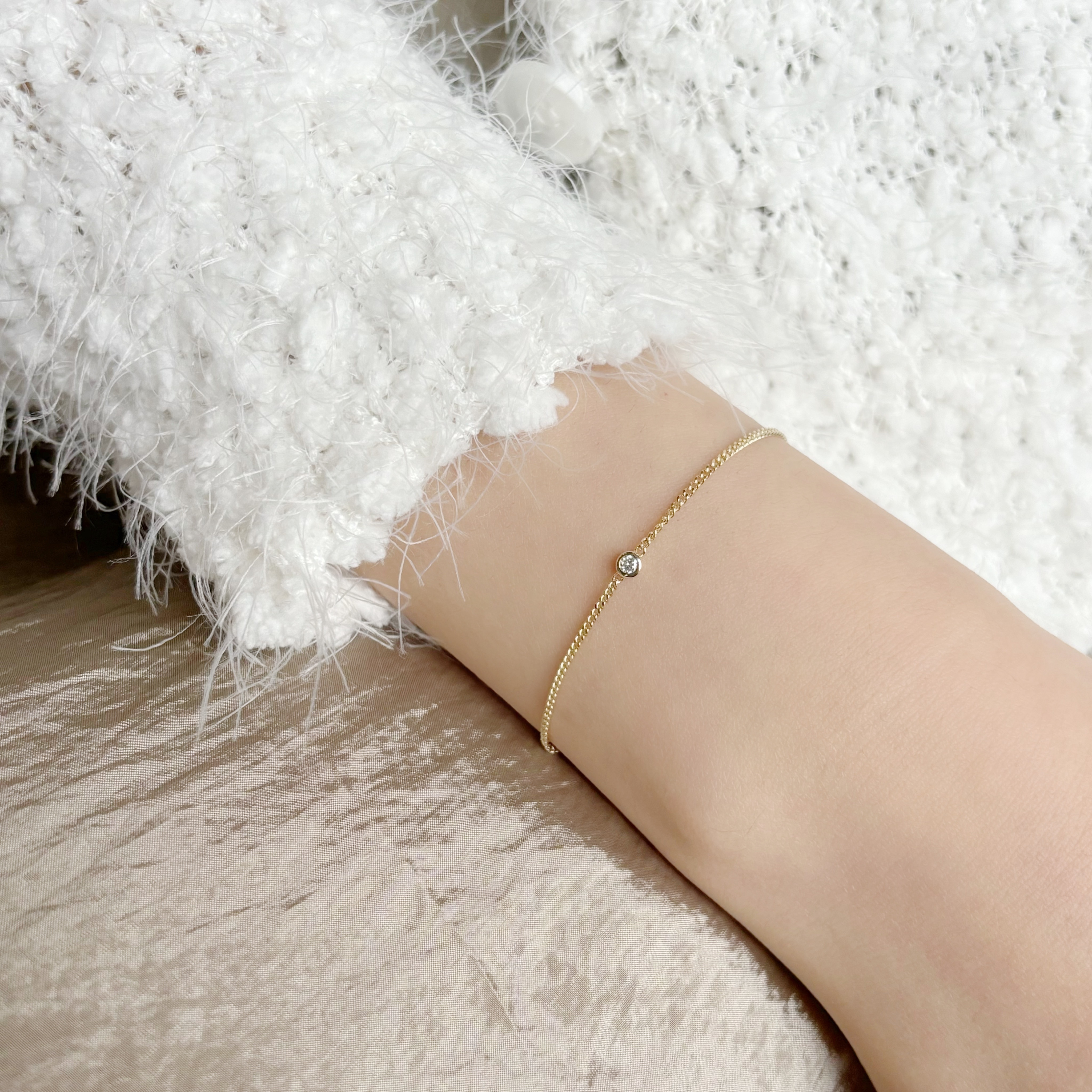 14K圓邊真鑽古巴手鍊