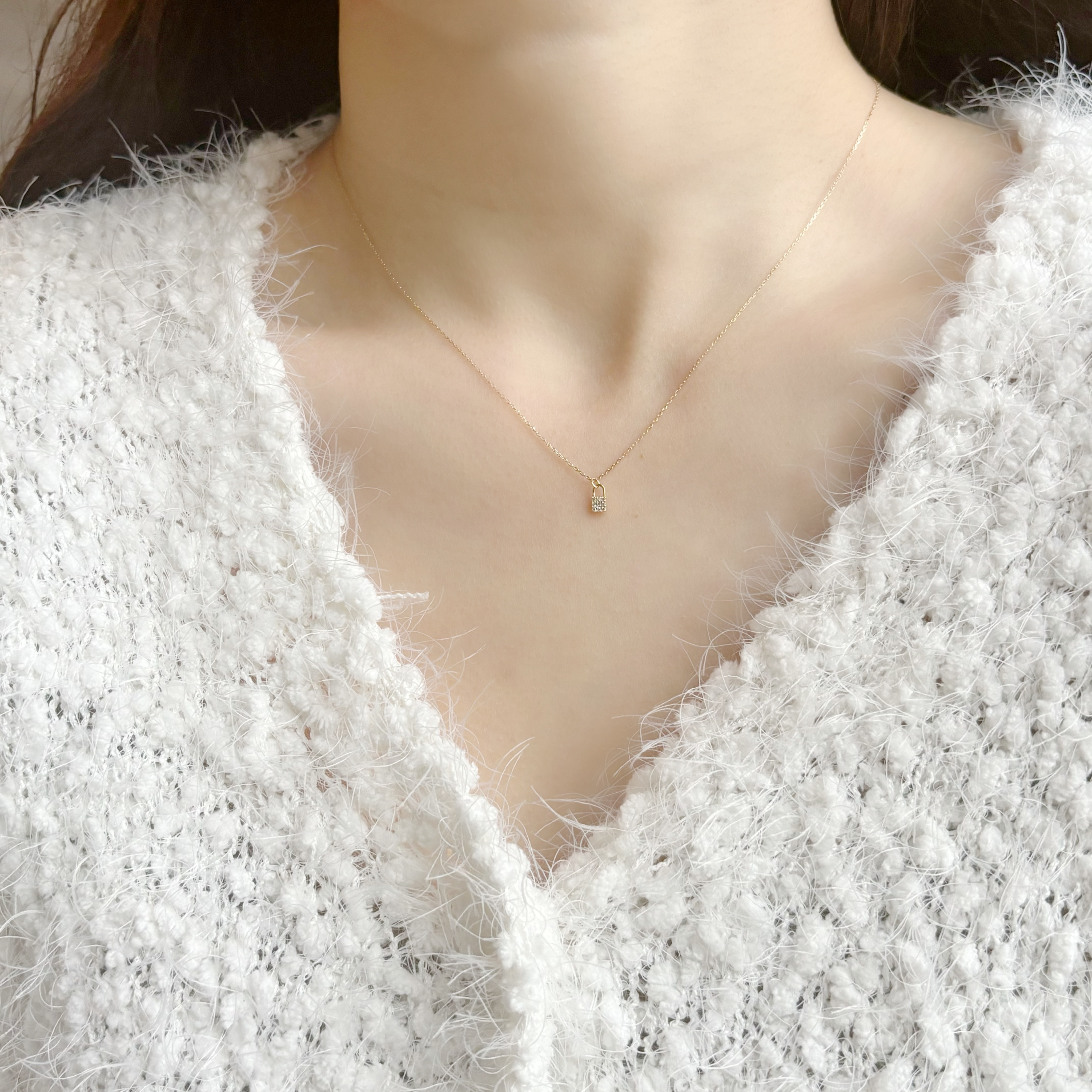 14k小鎖頭pave真鑽項鍊