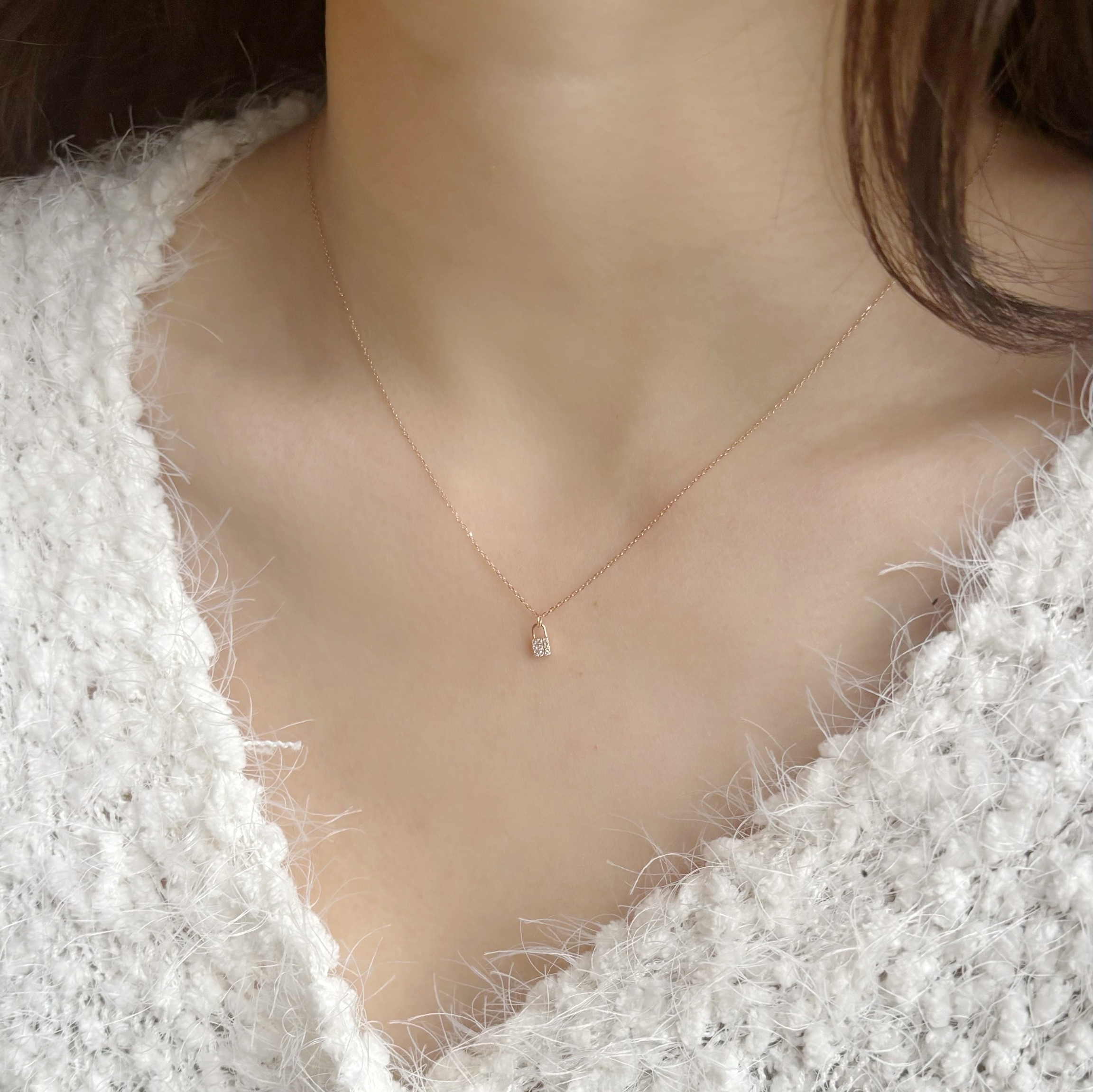 14k小鎖頭pave真鑽項鍊