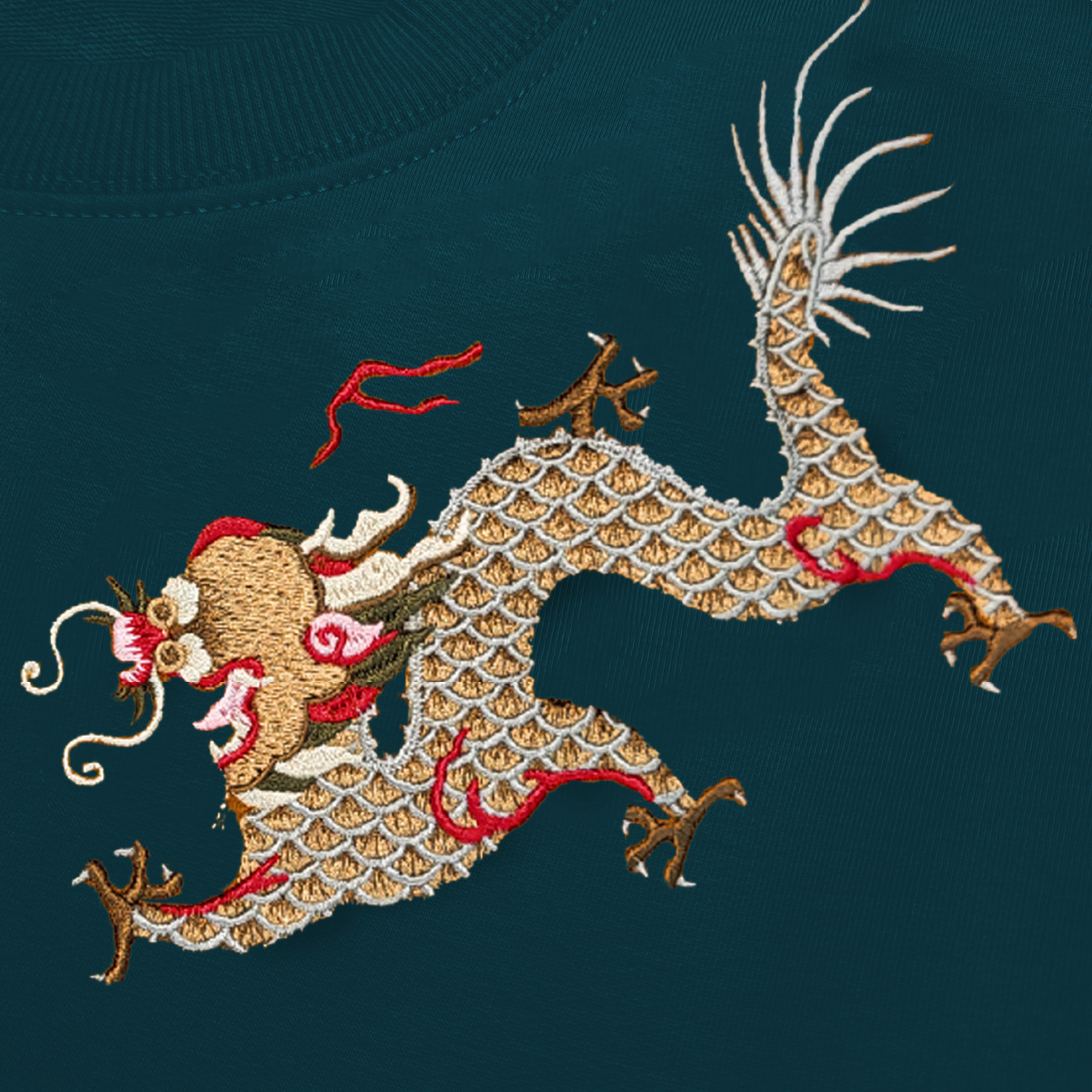 オリジナル-龍ラージ刺繍カラーブロックユニセックスオーバーサイズ