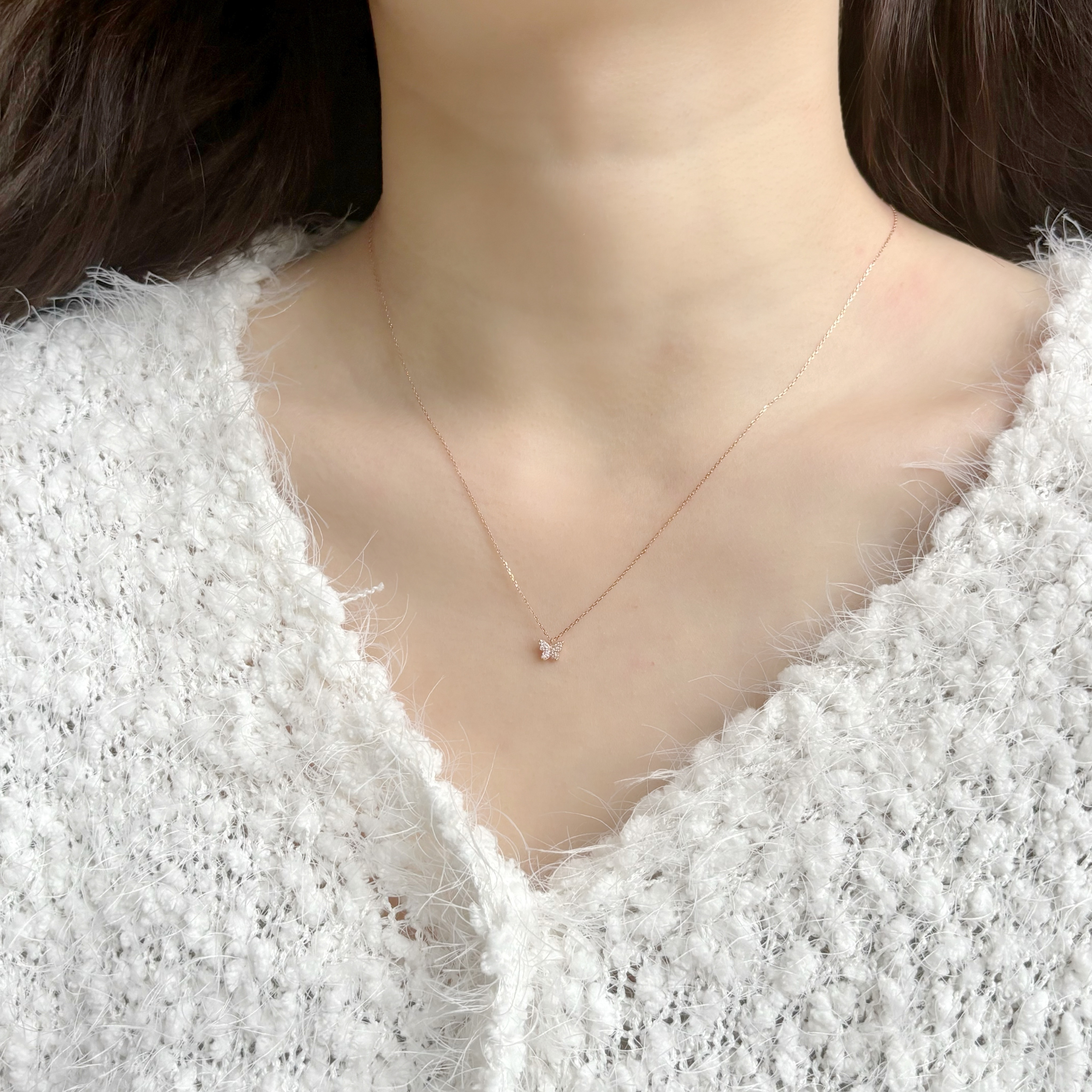 14k蝴蝶pave真鑽項鍊