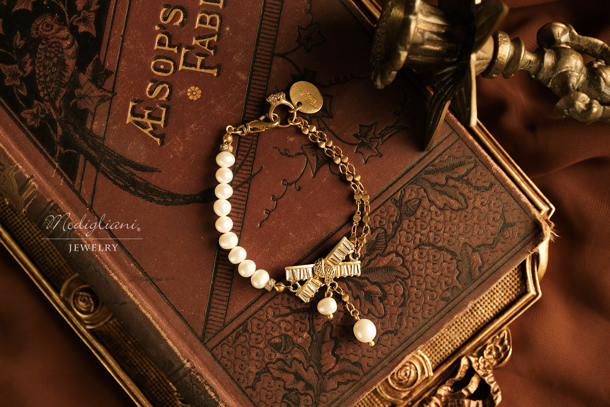 黃銅飾品,黃銅,優雅,施華洛世奇水晶珍珠,珍珠,手鍊,蝴蝶結,鋯石,氣質