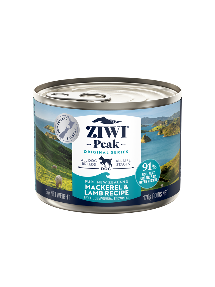 ZiwiPeak-  鮮肉狗罐頭系列 – 鯖魚及羊肉配方 ((170gx12) (390g x12)