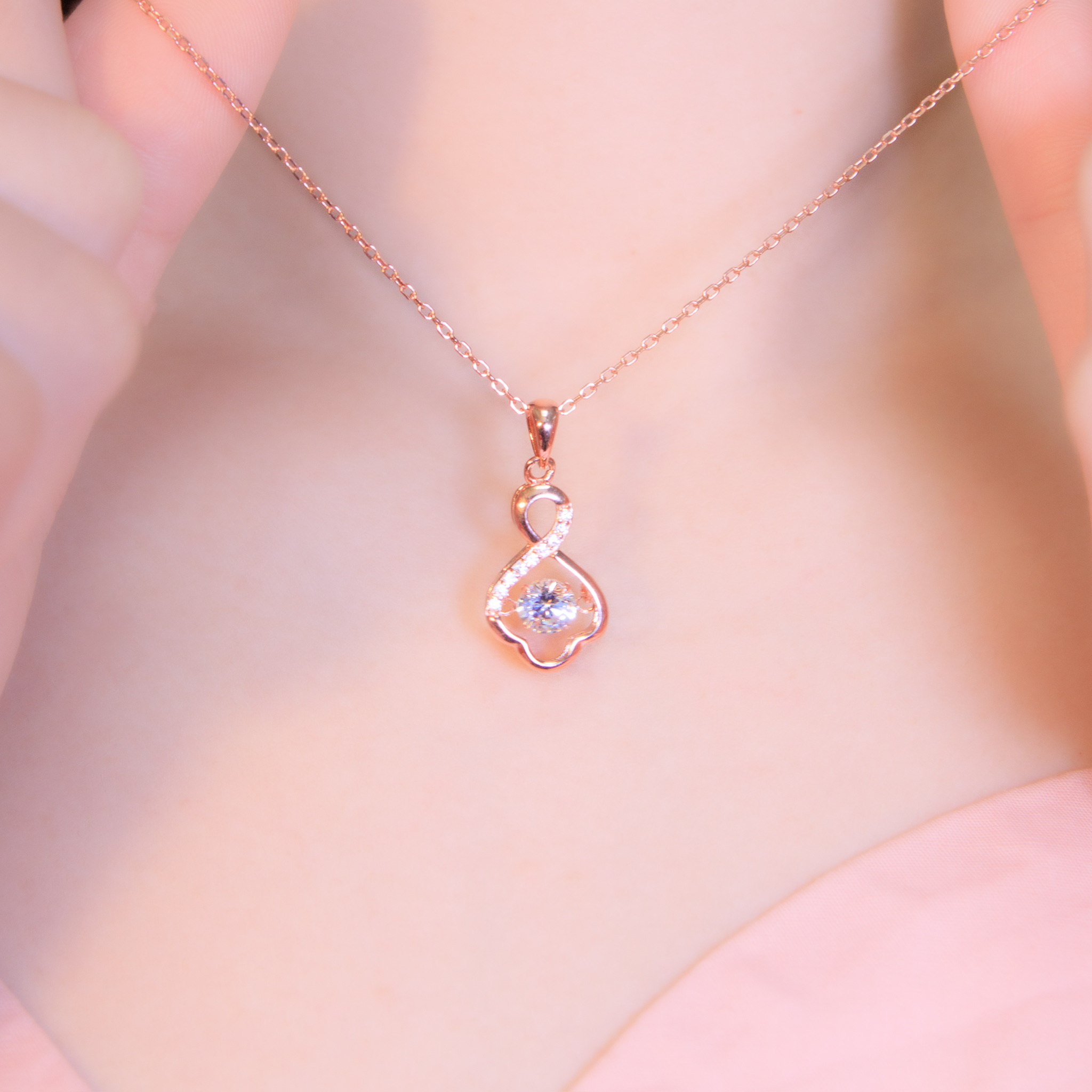 | 925純銀・白金・玫瑰金 | 懸浮無止境花漾項鍊  (銀/玫瑰金)  | NE1026 |