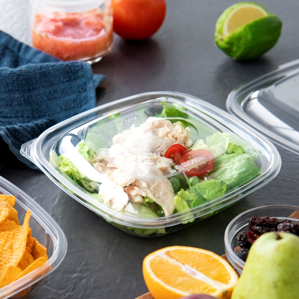 PET透明正方形沙拉盒凸蓋-HK 190口徑