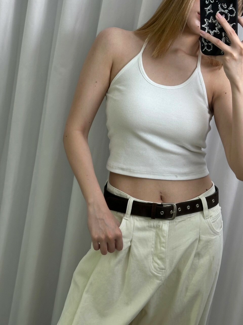 【瑕疵】坑條掛脖背心-白