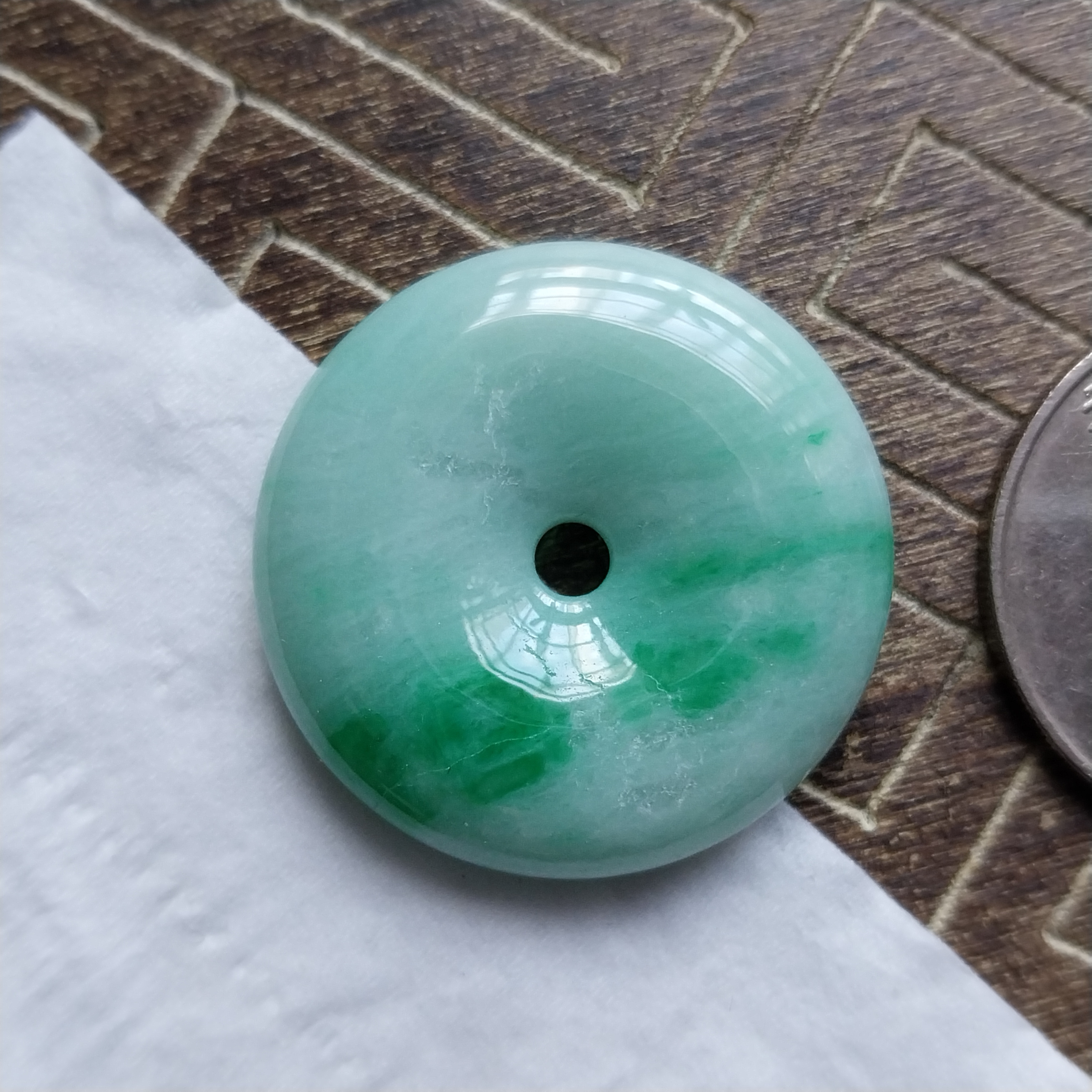 冰飄陽綠厚庄平安扣 (28.7mm直徑),天然翡翠A玉, 緬甸玉, Jade, Jadeite