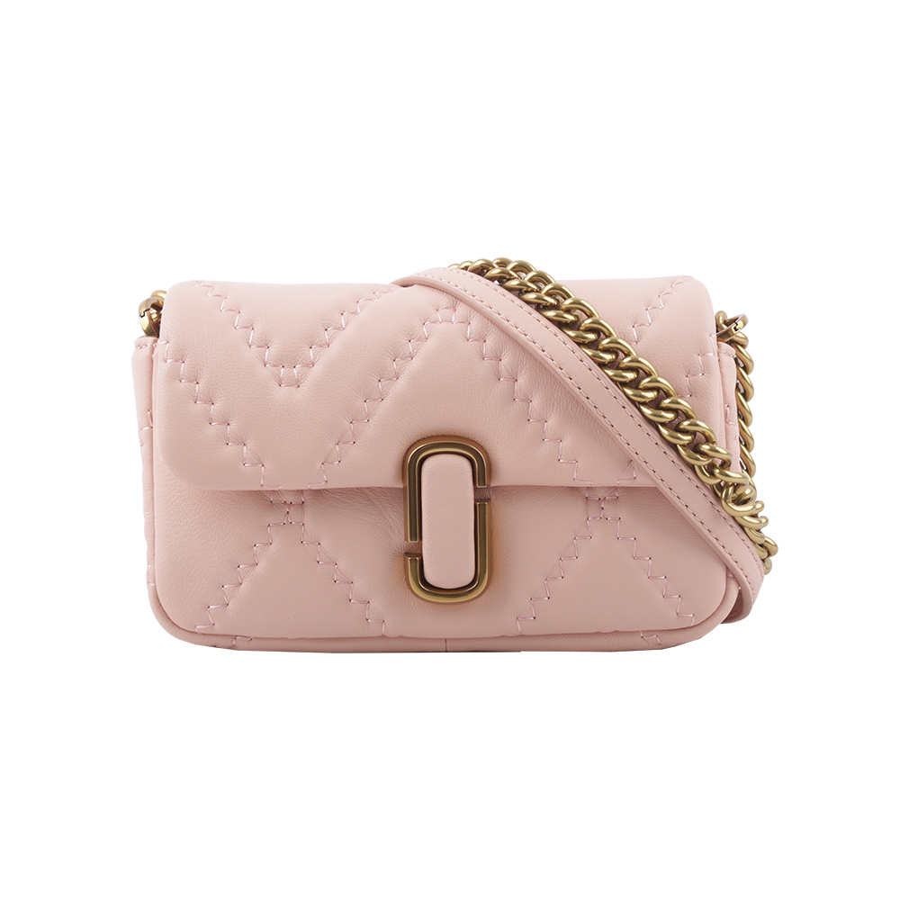 【MARC JACOBS】THE J MARC 縫線小羊皮翻蓋迷你二用包(玫瑰粉) 2S3HSH016H03 624