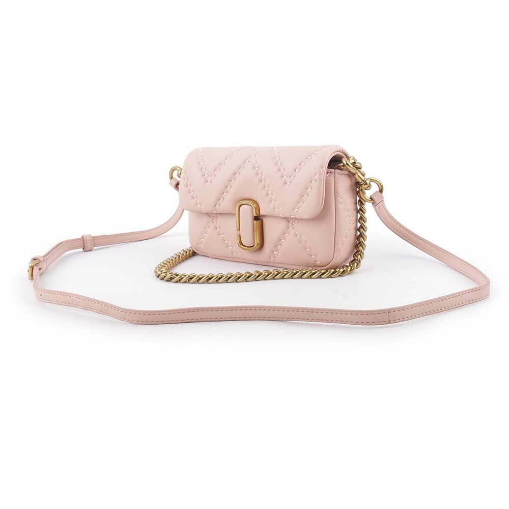 【MARC JACOBS】THE J MARC 縫線小羊皮翻蓋迷你二用包(玫瑰粉) 2S3HSH016H03 624