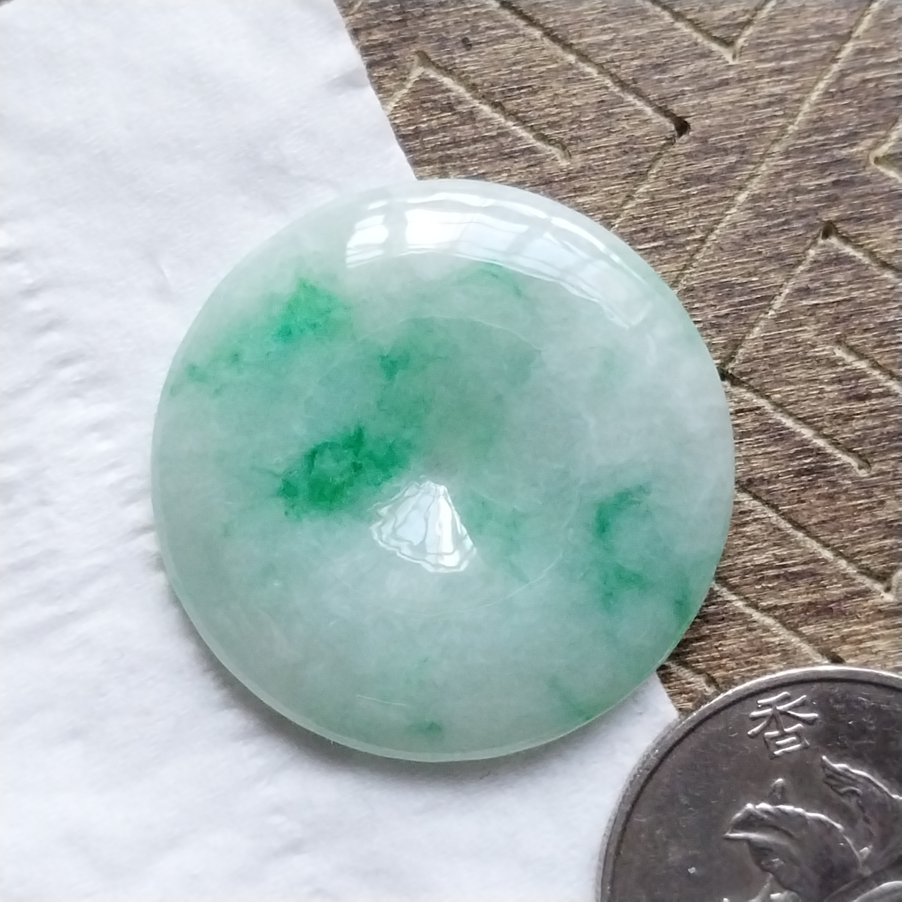冰飄綠平安扣 (31.6mm直徑),天然翡翠A玉, 緬甸玉, Jade, Jadeite