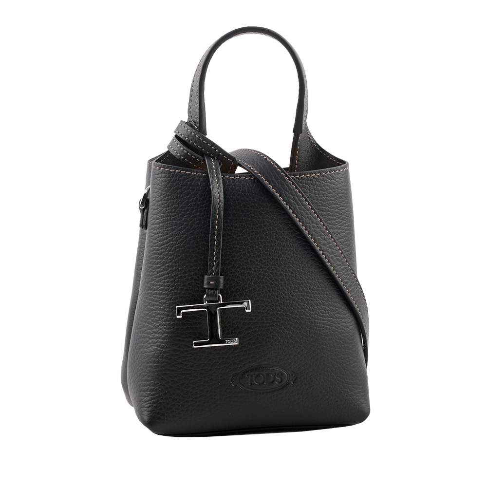 【TOD'S】 T Logo 超小號手提/斜背二用皮革手機包(黑色) XBWAPAT9000QRIB999