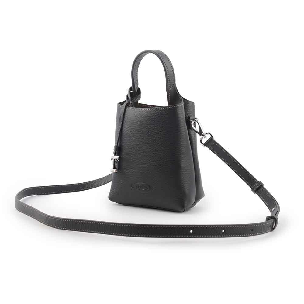 【TOD'S】 T Logo 超小號手提/斜背二用皮革手機包(黑色) XBWAPAT9000QRIB999