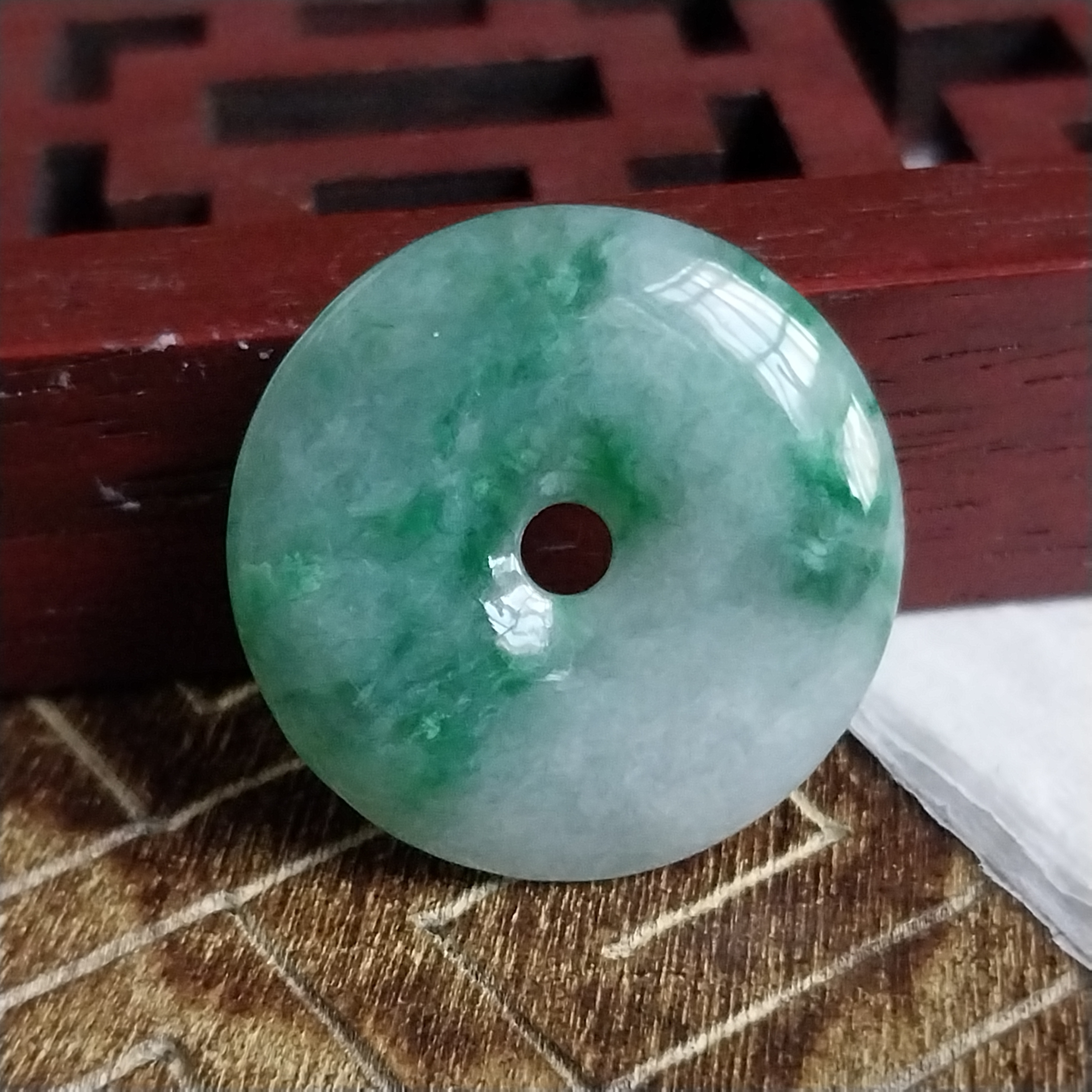 冰糯飄綠平安扣 (22.7mm直徑),天然翡翠A玉, 緬甸玉, Jade, Jadeite