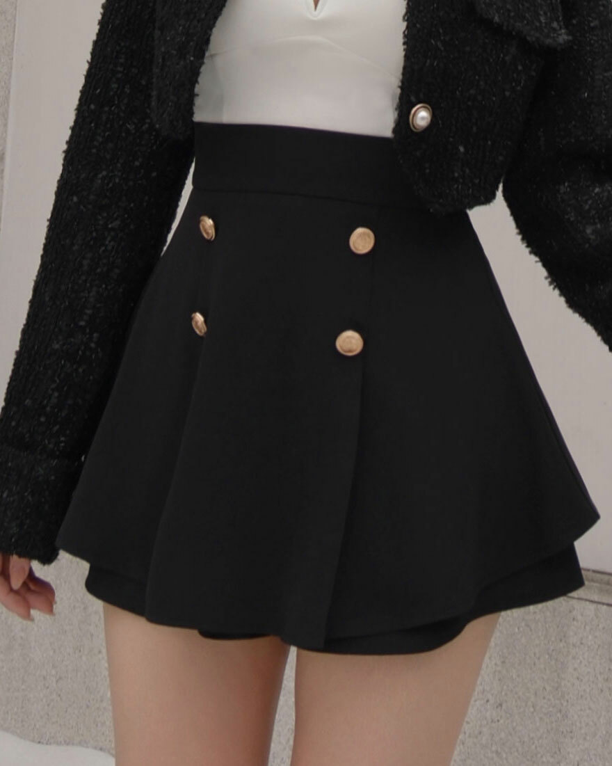 訂製-甜美金釦傘襬褲裙