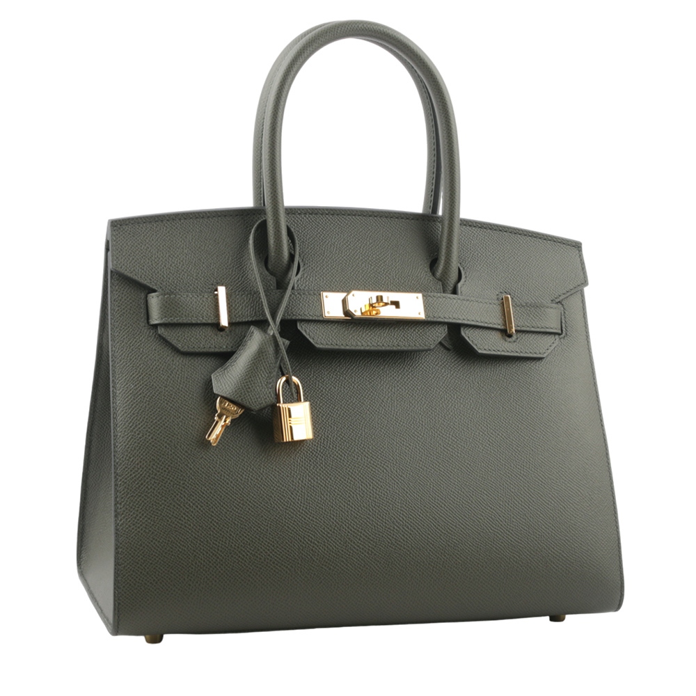 【HERMES】Birkin 金釦 Epsom皮 30cm (灰綠色) H079236CC C6