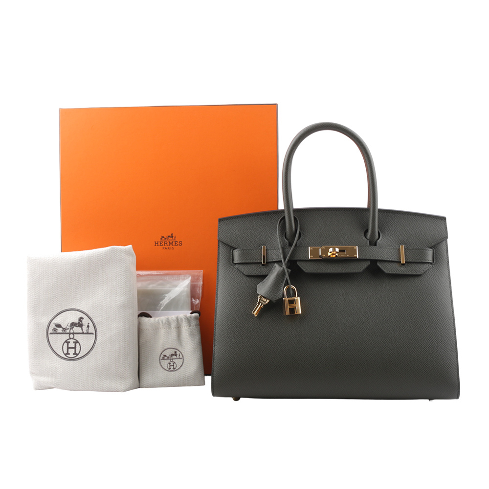 【HERMES】Birkin 金釦 Epsom皮 30cm (灰綠色) H079236CC C6