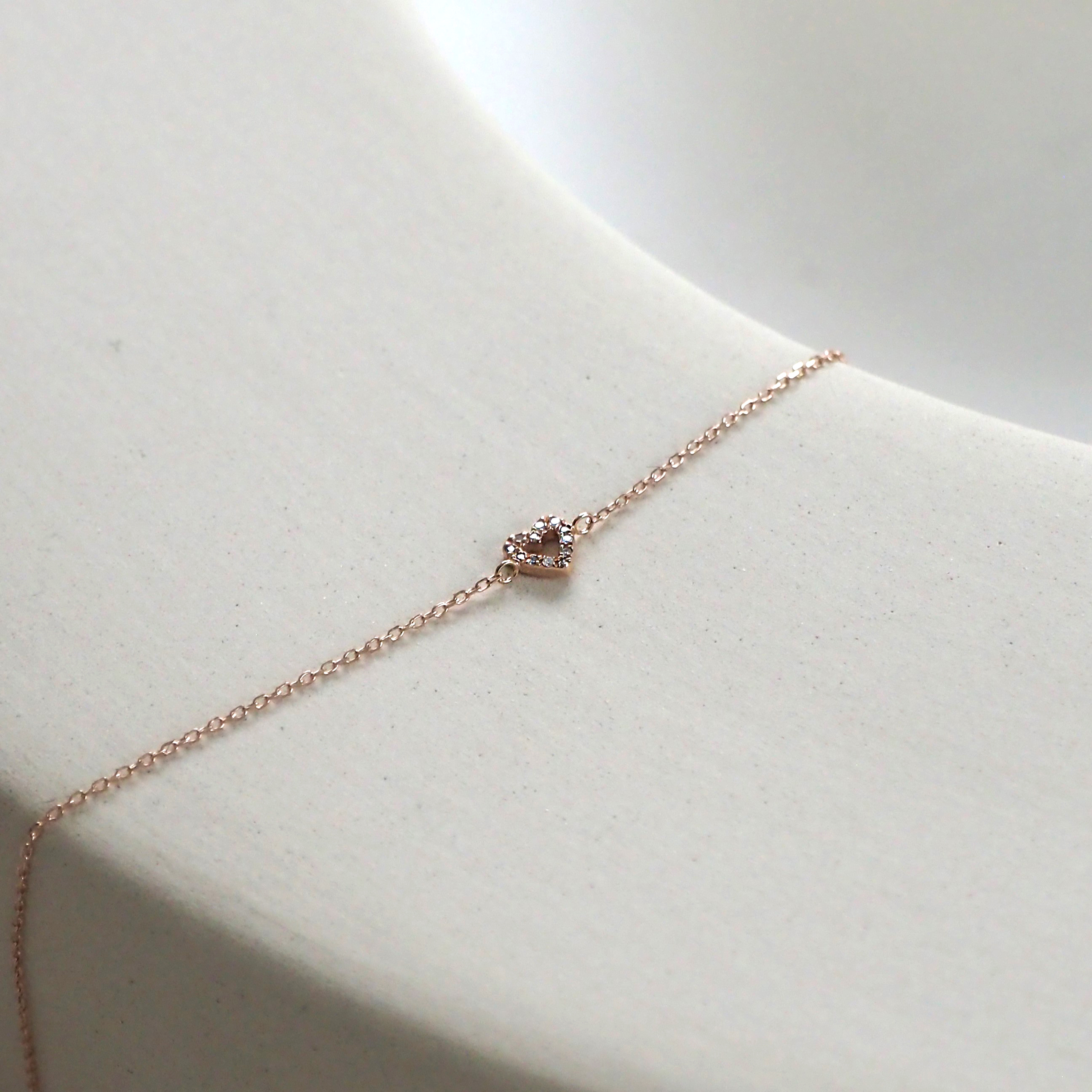 14k簍空愛心pave真鑽手鍊