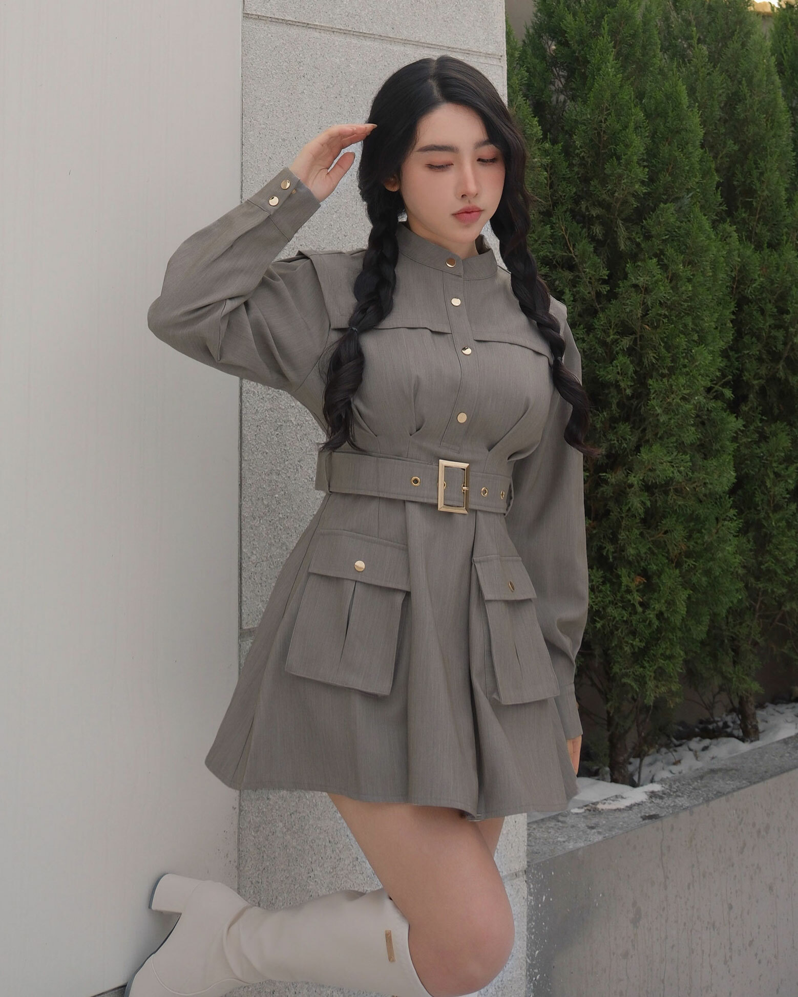 ⭒訂製-英倫披肩收腰金釦傘洋