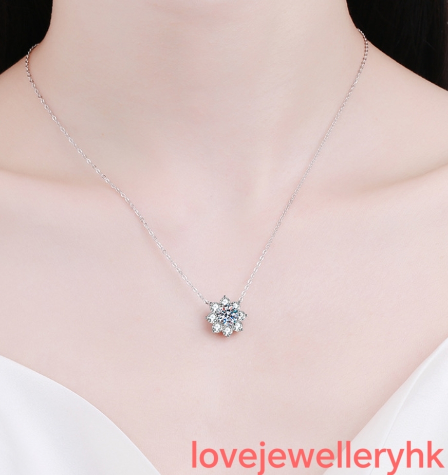 莫桑鑽太陽花頸鍊     N1C002