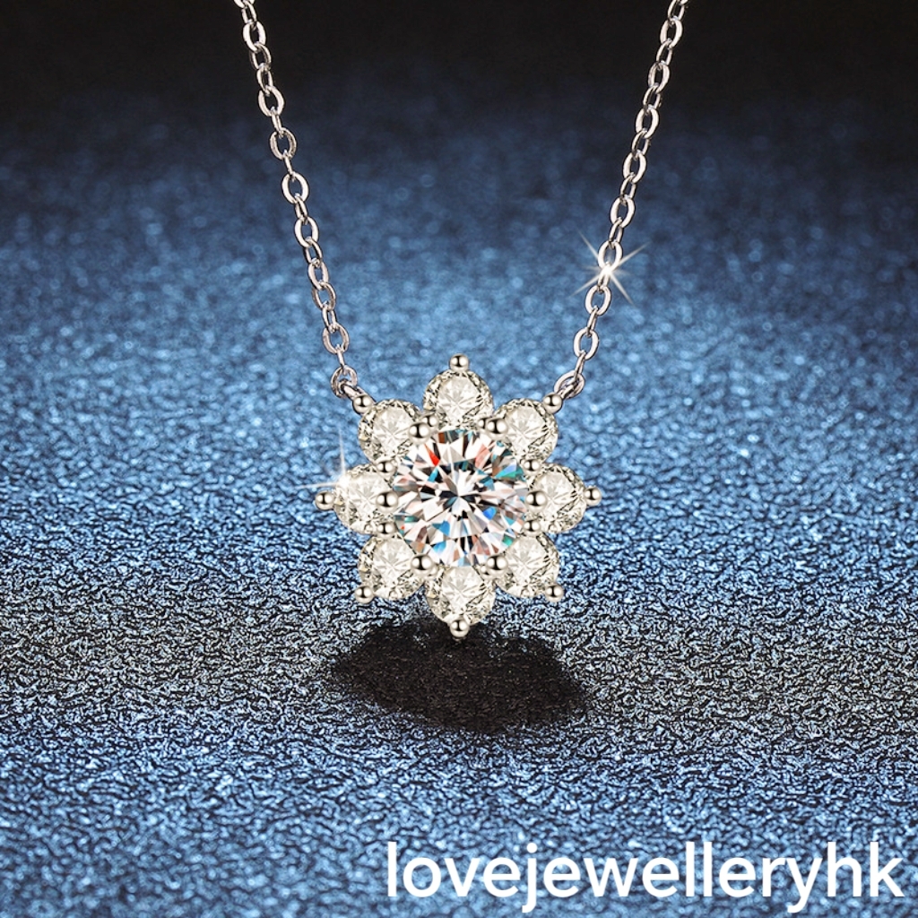 莫桑鑽太陽花頸鍊     N1C002