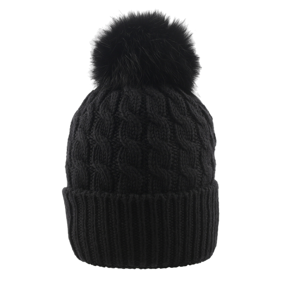 【Moncler】毛球Logo 麻花羊毛毛帽(黑色) 3B00018 0402A 999
