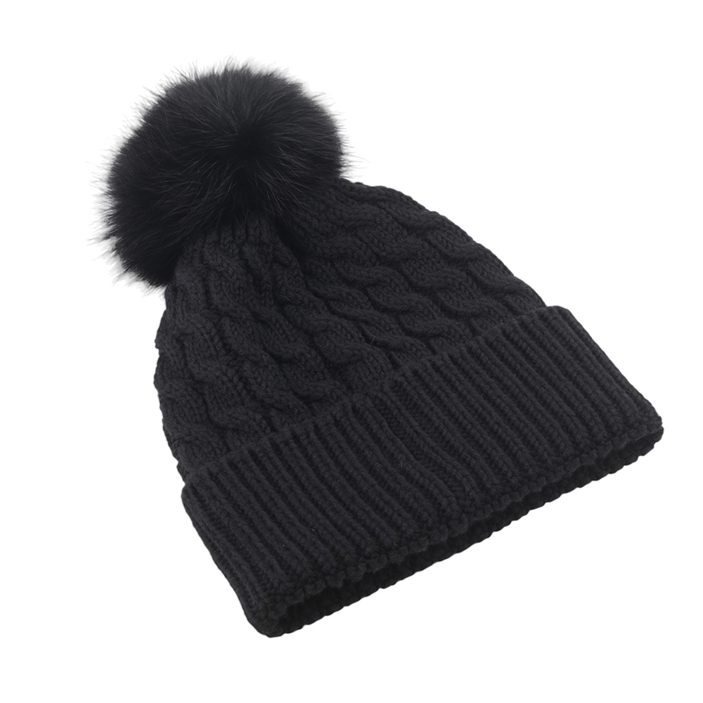 【Moncler】毛球Logo 麻花羊毛毛帽(黑色) 3B00018 0402A 999
