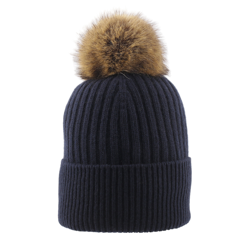 【Moncler】撞色毛球Logo 喀什米爾及羊毛毛帽(深藍色) 3B00019 M1213 750