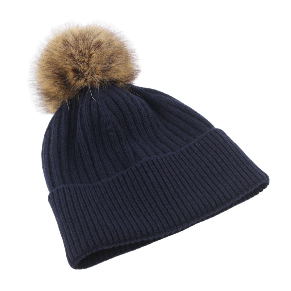 【Moncler】撞色毛球Logo 喀什米爾及羊毛毛帽(深藍色) 3B00019 M1213 750