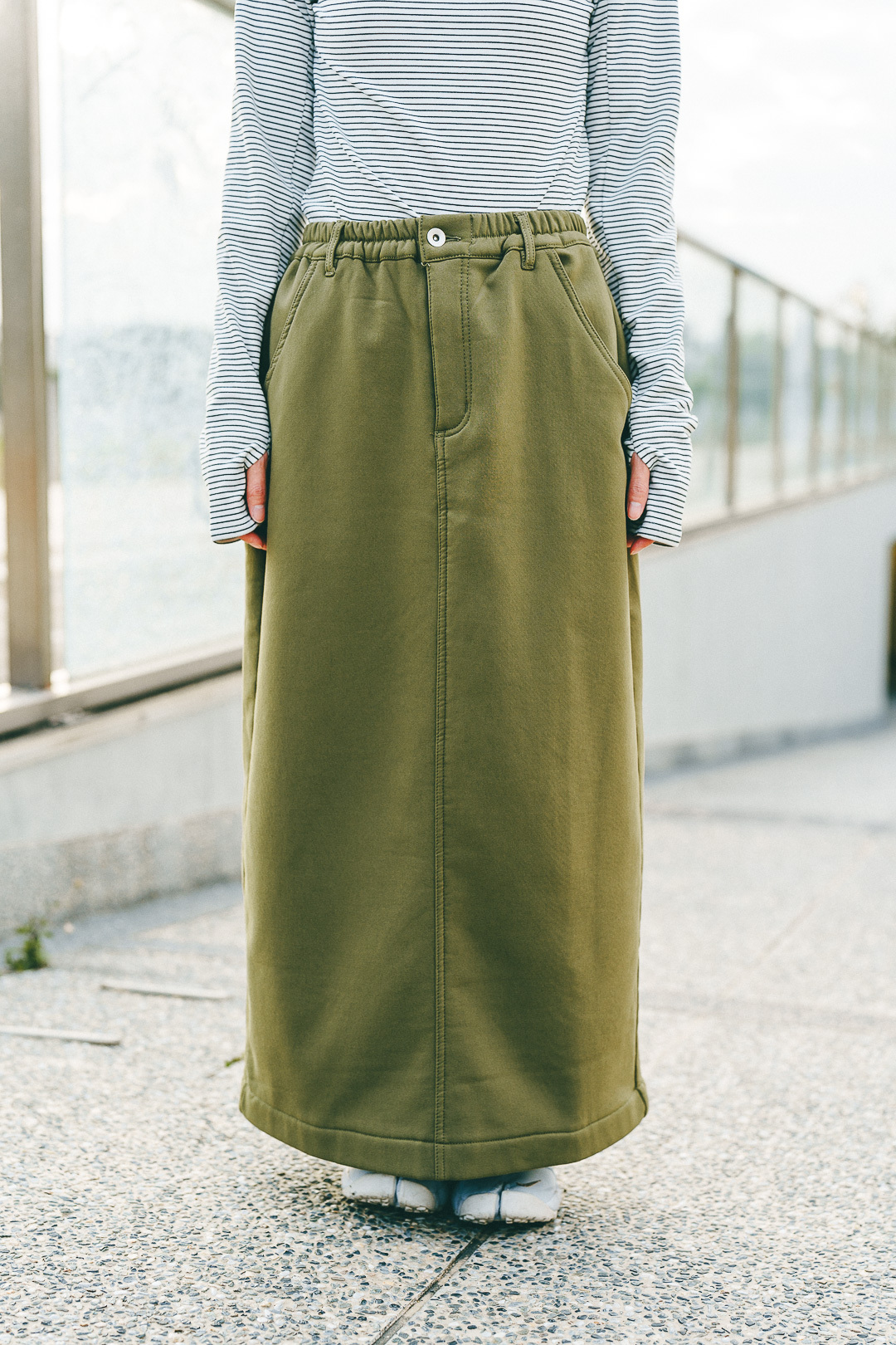 冬日向暖！牛仔斜紋裙(兩色-綠)