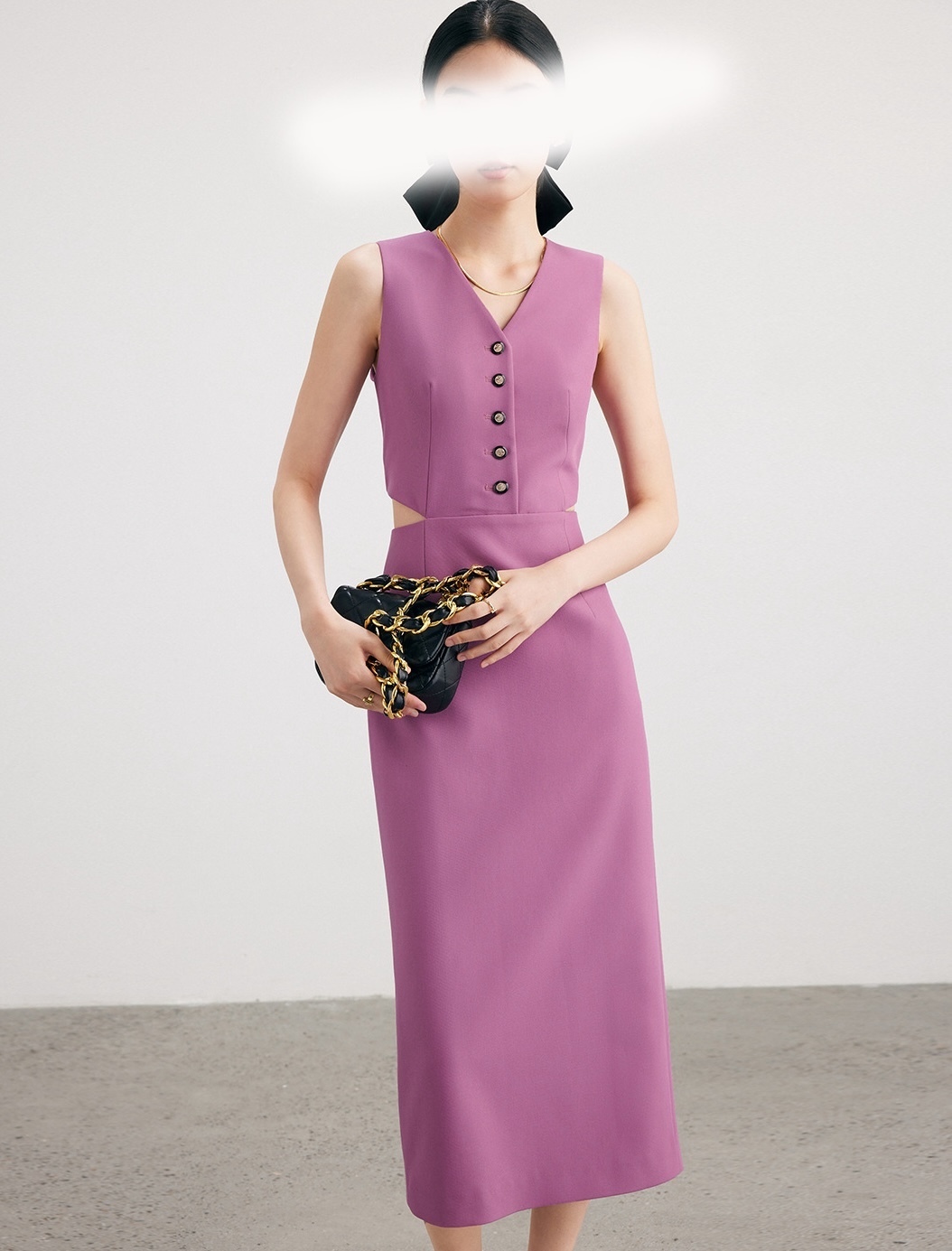 背心式假2件 挺版洋裝(紫/黑)