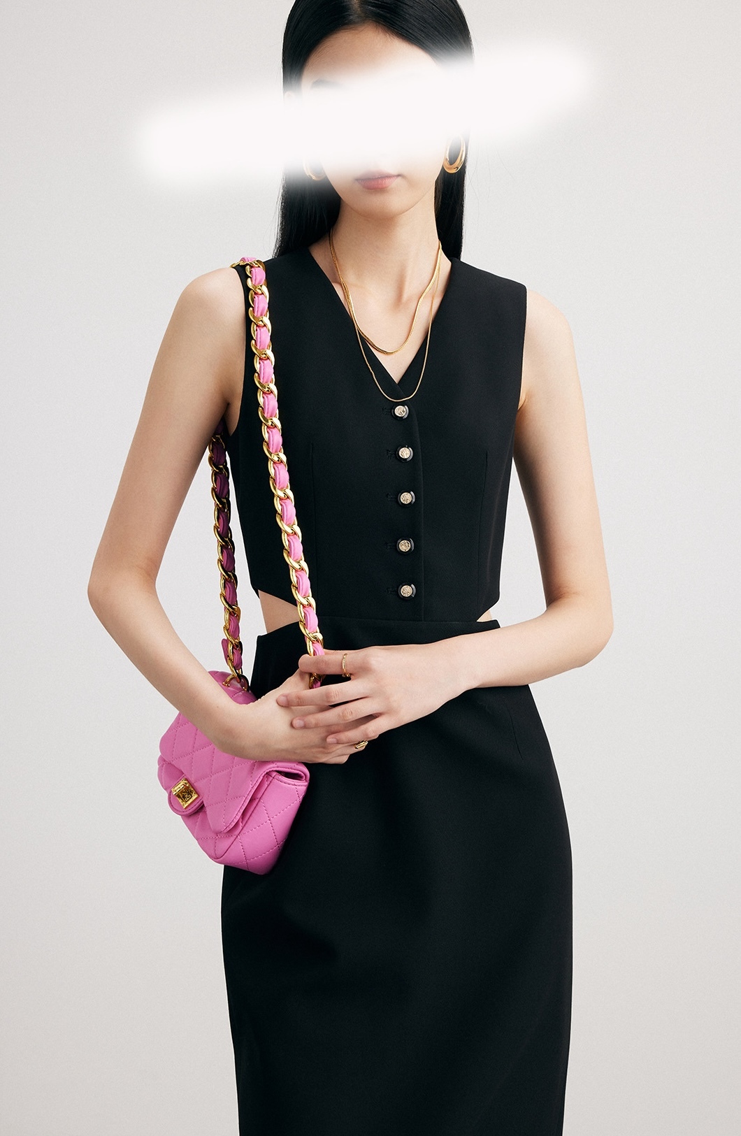 背心式假2件 挺版洋裝(紫/黑)