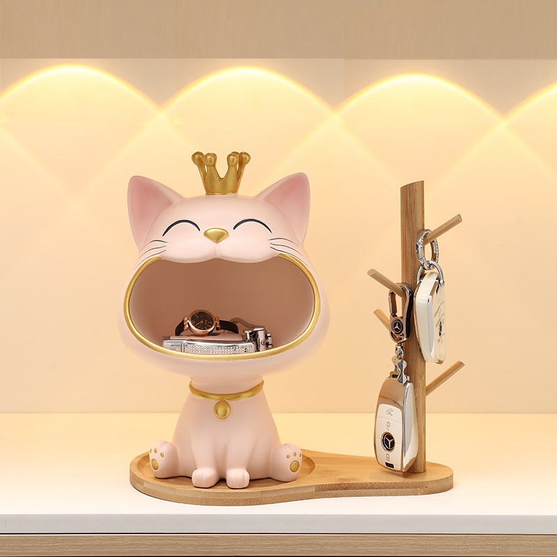 馬卡龍色皇冠張嘴招財貓+水滴木架 3色