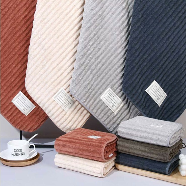 《3562》INS純色超柔軟雲朵條紋毛巾浴巾