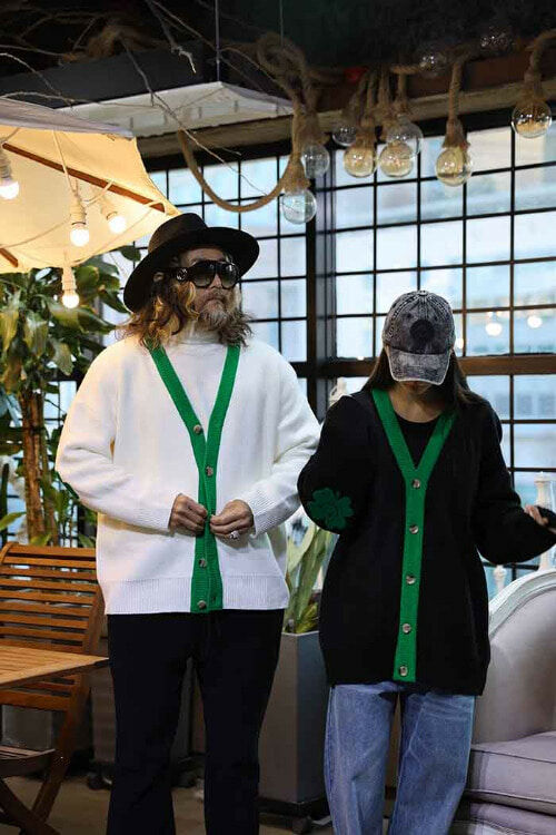 肘部四葉草補丁配色開衫